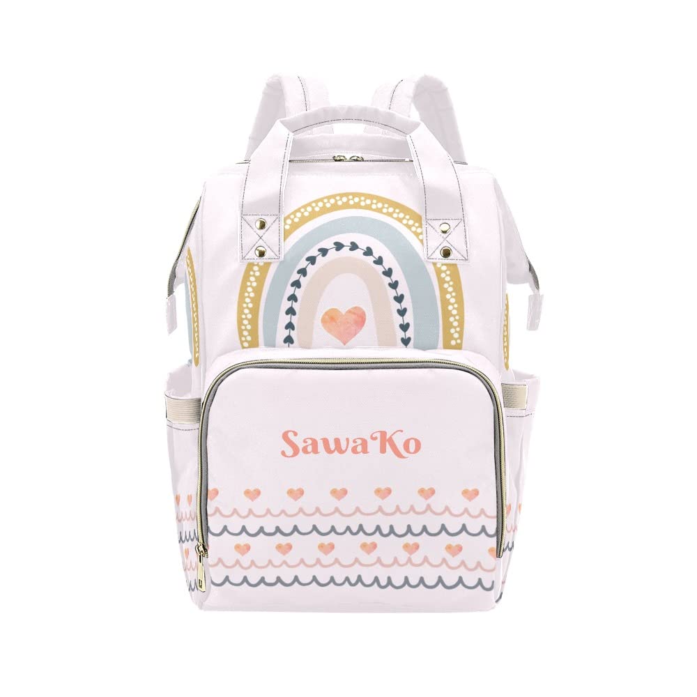 Personalized Rainbow Love Pattern Diaper Backpack - Custom Name Travel & Hiking Bag for Moms, 10.83x6.69x15 inches - Perfect for Baby Outings, Camping & Daily Use