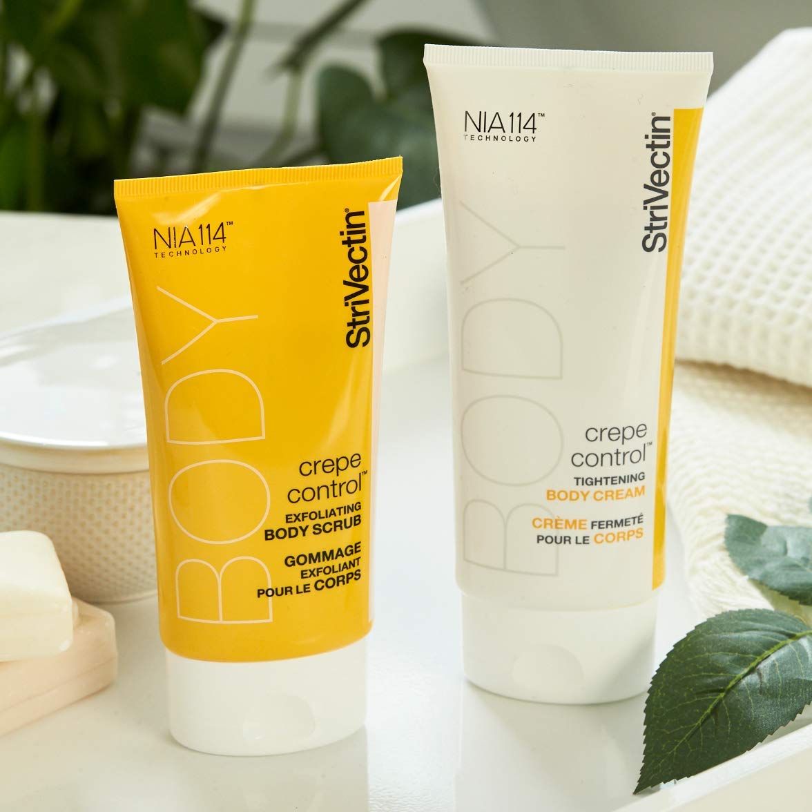 StriVectin Crepe Control Tightening Body Cream & Exfoliating Scrub Set - 6.7oz Cream + 5oz Scrub for Firmer, Smoother Skin - Anti-Aging Body Care for Arms, Legs & Neck - Perfect for Post-Shower Hydration & Nighttime Skincare Routine