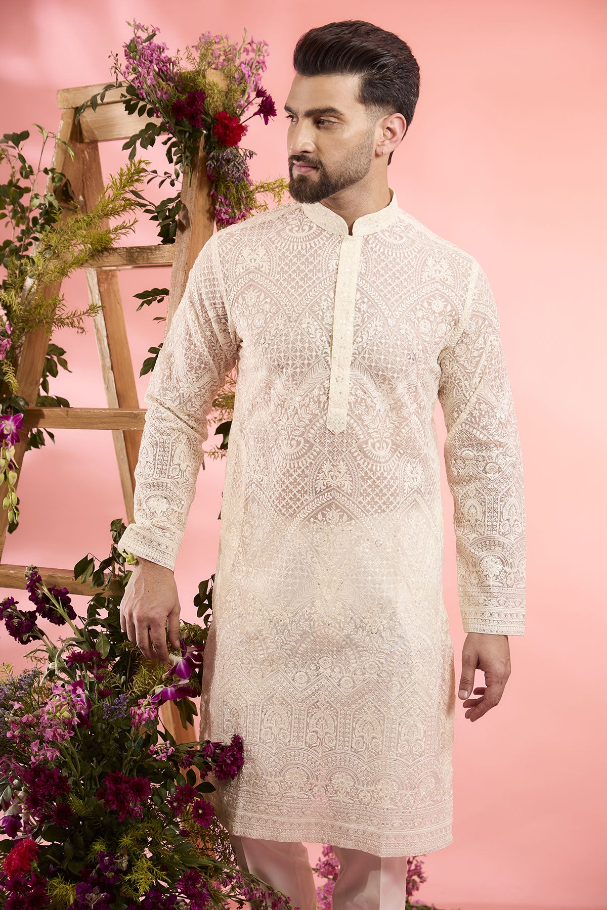 Elegant Ivory Organza Chikankari Embroidered Kurta for Women | Traditional Indian Handcrafted Tunic | Perfect for Festivals, Weddings & Special Occasions