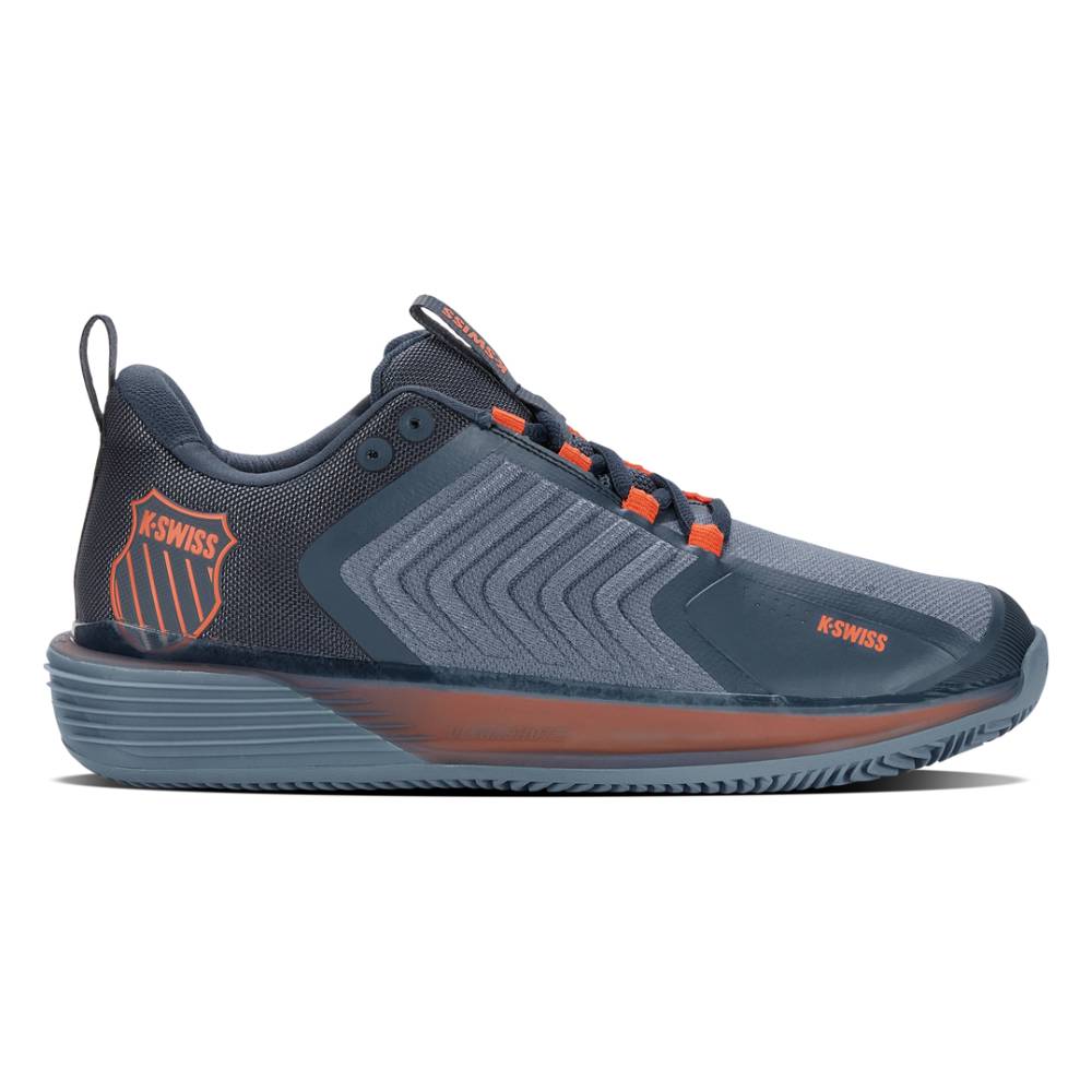 K Swiss Ultrashot 3 Clay Men's Tennis Shoes - Lightweight & Durable for Clay Courts - Blue/Orange - Perfect for Competitive Play & Training