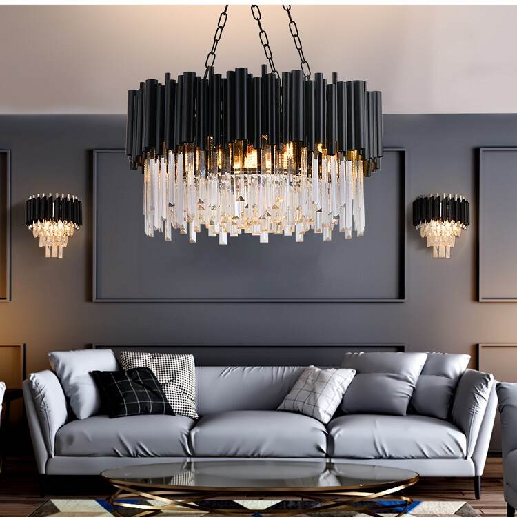 Finn Modern Black Crystal Chandelier - Elegant Ceiling Light Fixture for Living Room, Dining Room & Bedroom | Perfect for Home Decor & Interior Design