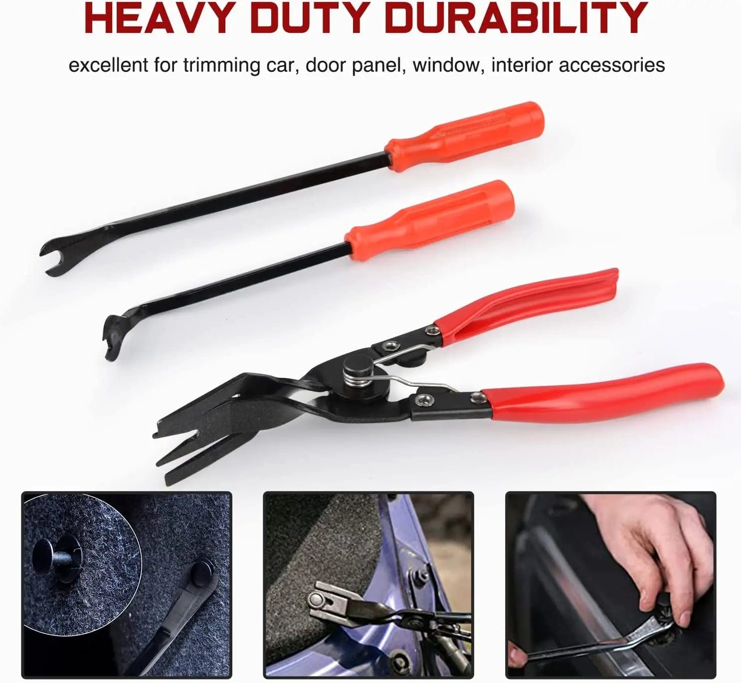 3 Pcs Auto Trim Removal Tool Set - Red Car Interior Panel Clip Remover for Door, Dashboard & Bumper Repair - Durable Plastic Pry Tools for Easy DIY Auto Detailing & Maintenance