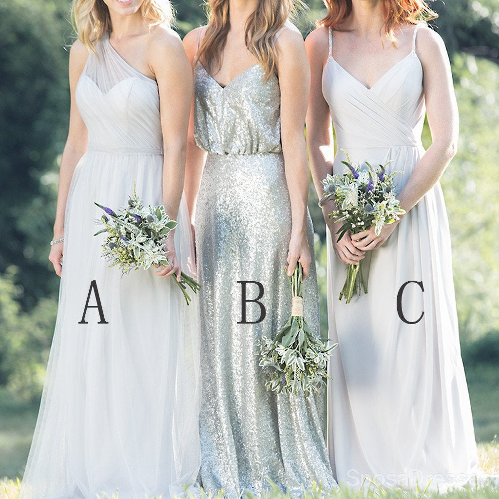 Elegant Mismatched Chiffon Sequin A-Line Bridesmaid Dresses for Weddings & Formal Events - WG163 - Perfect for Bridal Parties, Proms, and Evening Galas