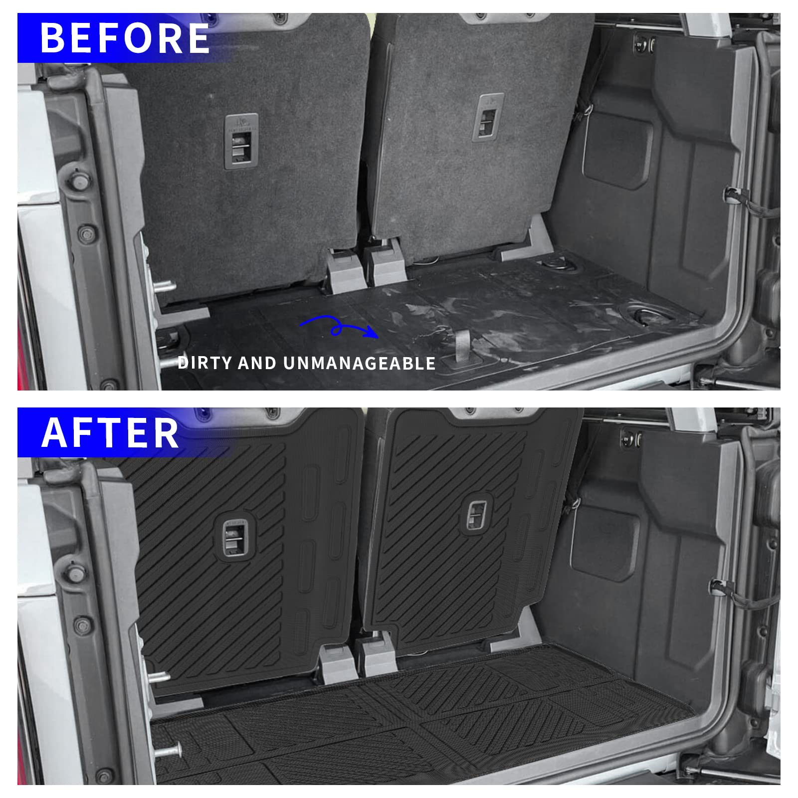 Rongtaod Cargo Mat for 2021-2025 Ford Bronco 2 Door | Heavy Duty Trunk Liner & Back Seat Cover Protector | Waterproof & Non-Slip Accessories | Perfect for Off-Roading, Camping & Daily Use