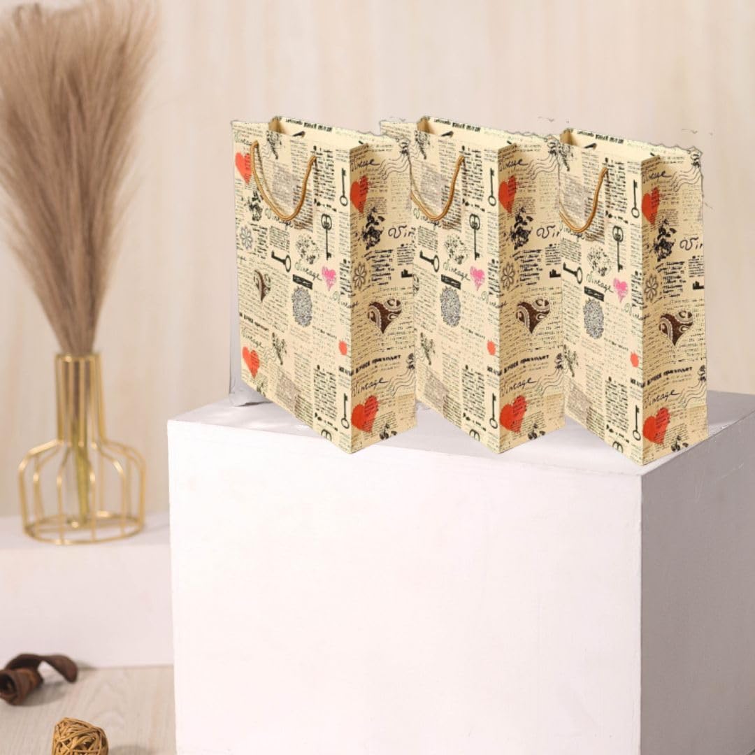 6-Piece SATYAM KRAFT Printed Gift Paper Bags with Handles - 37cm x 28cm for Birthday, Christmas, Wedding & Party Favors | Eco-Friendly Goodie Bags for Events, Festivals & Seasonal Greetings