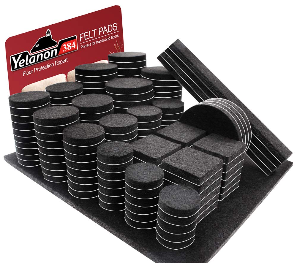 384-Piece Self-Adhesive Black Felt Furniture Pads - Chair Leg Protectors for Hardwood Floors, Anti-Scratch Floor Protectors with 50 Cabinet Bumpers - Perfect for Home, Office & Moving Protection