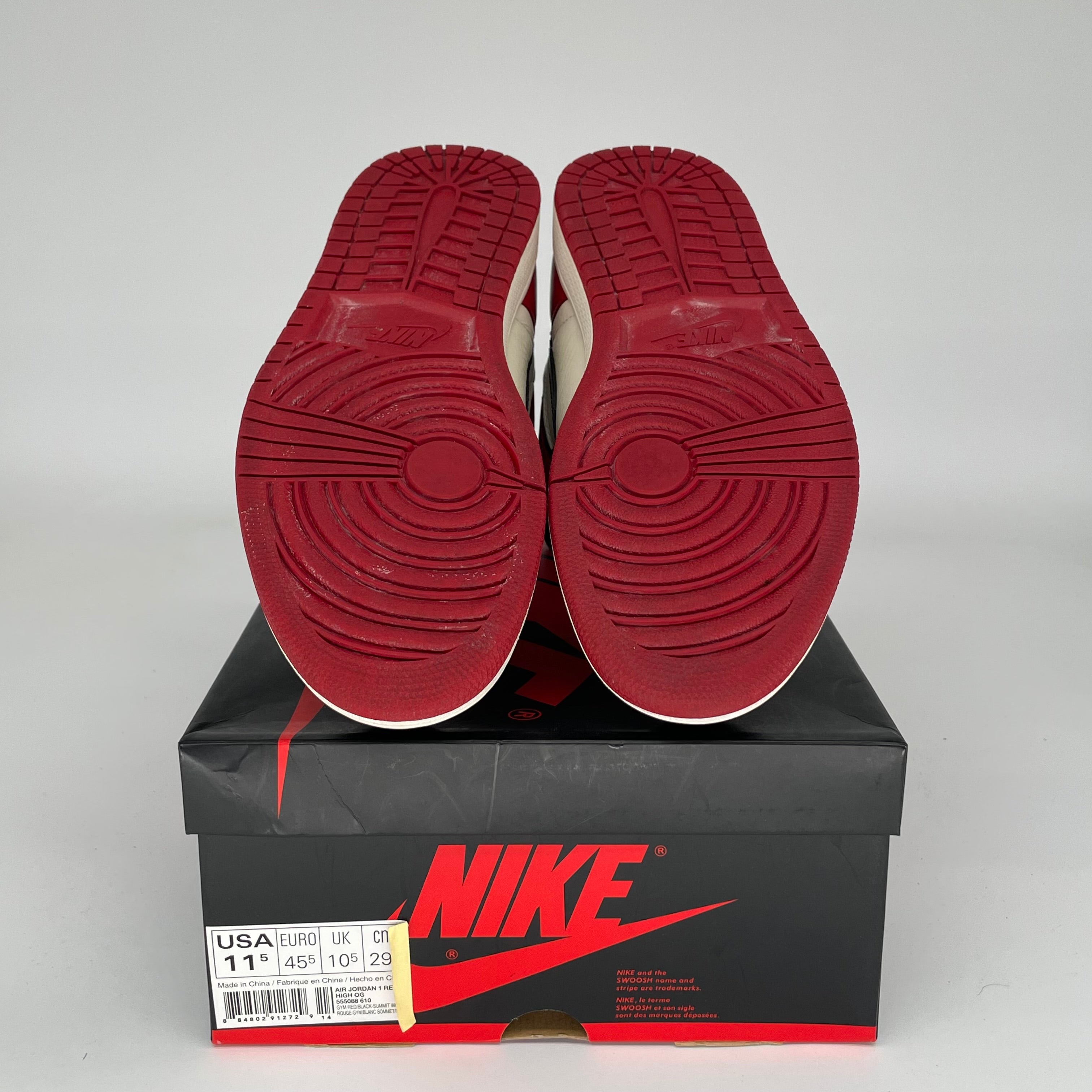 Original Air Jordan 1 Retro High OG 'Bred Toe' Men's Basketball Shoes Size 11.5 (555088-610) - Perfect for Streetwear, Sneaker Collecting & Casual Fashion
