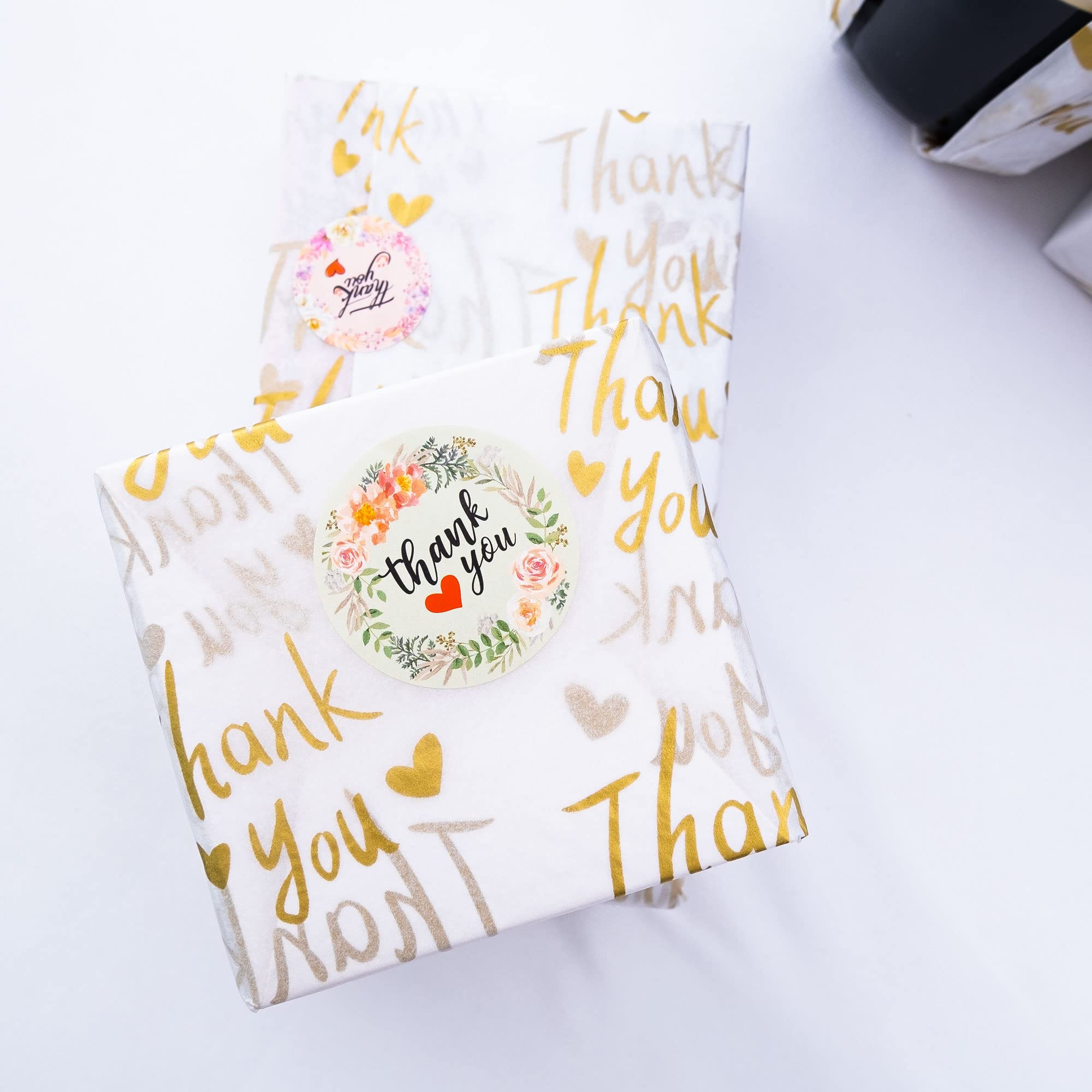 MR FIVE 50 Sheets White with Metallic Gold Thank You Tissue Paper Bulk - 20