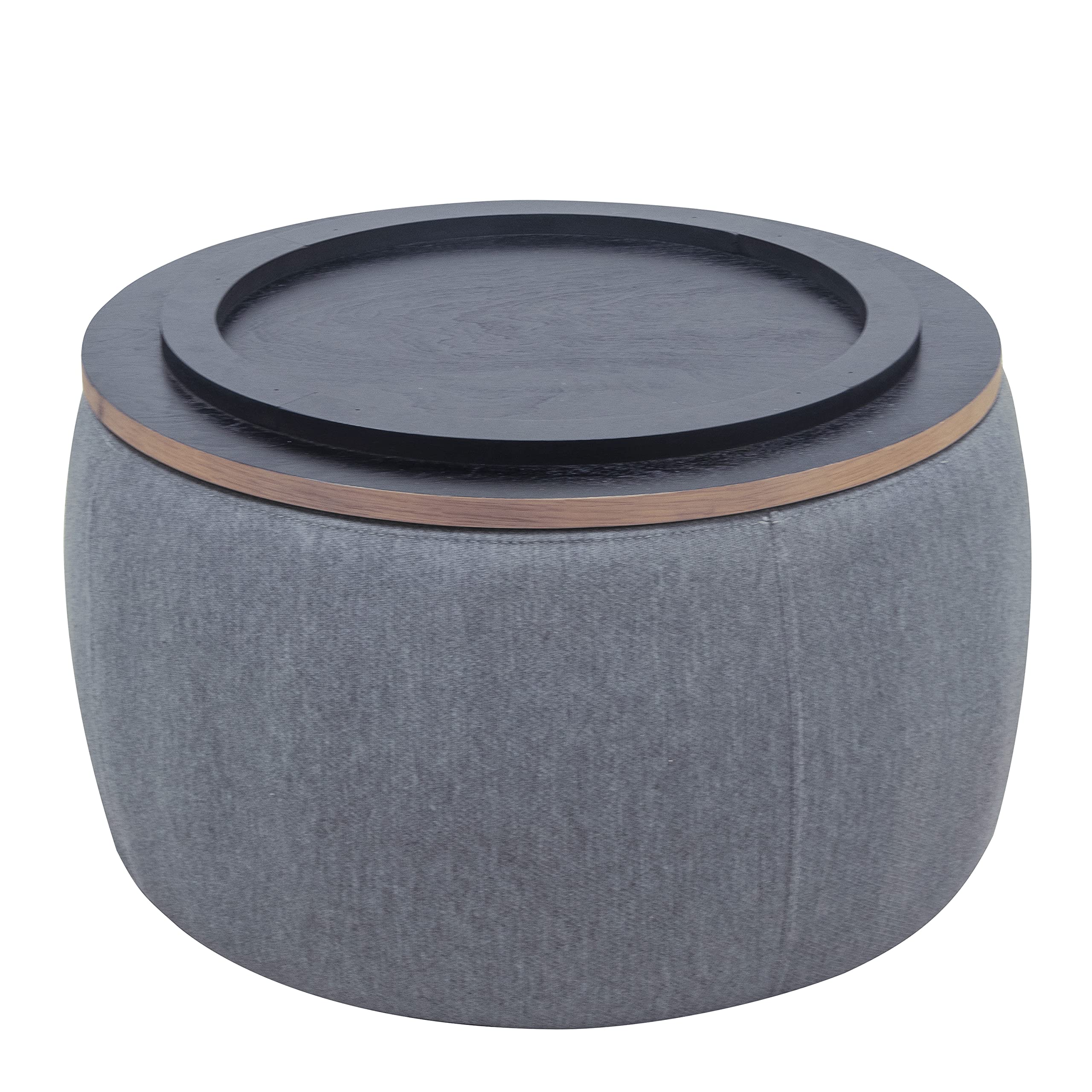 Modern Round Storage Ottoman with Wooden Lid - Handmade Circle Coffee Table, End Table & Footstool for Living Room - Dark Gray - Perfect for Small Spaces, Home Decor & Extra Seating