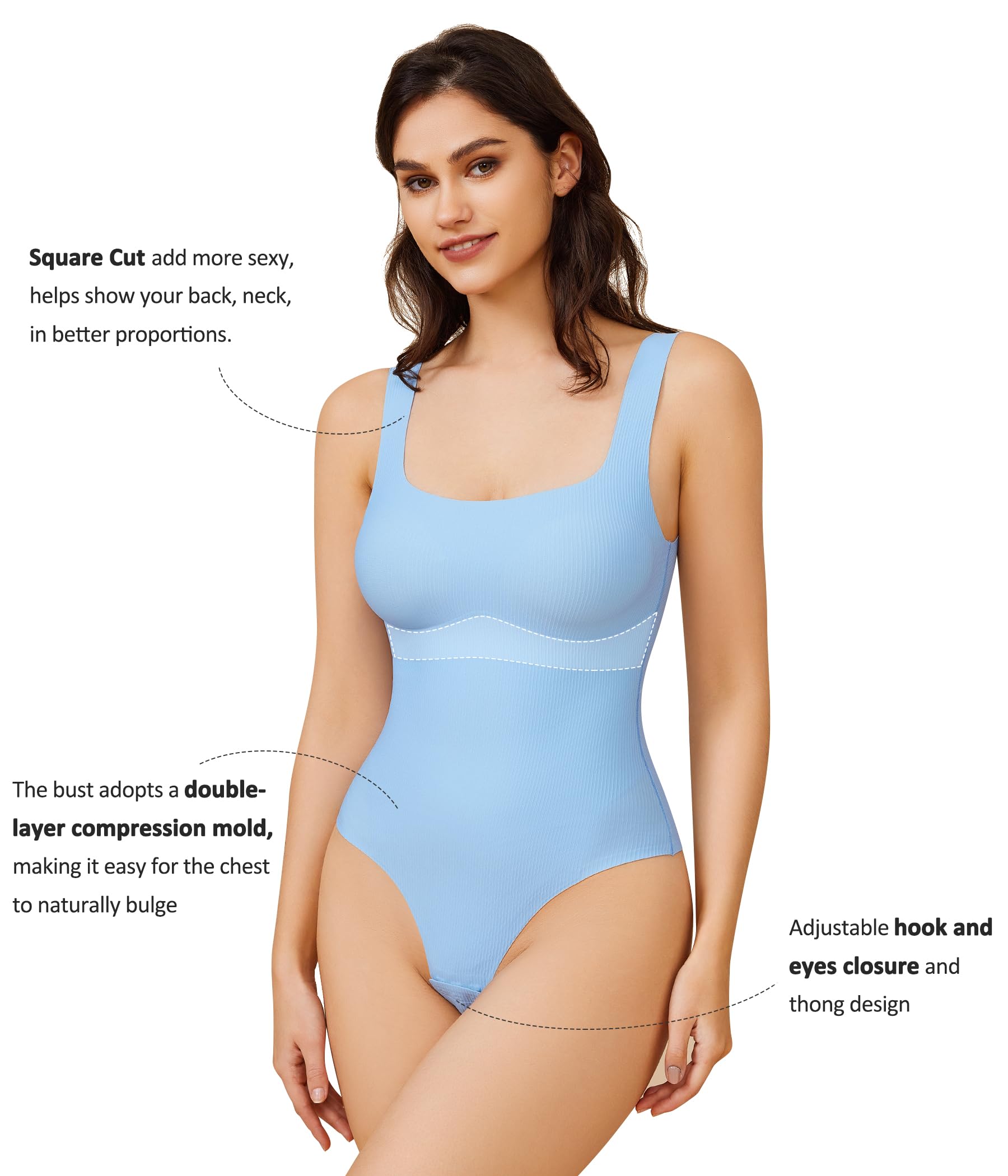 BRABIC Women's Tummy Control Bodysuit - Ribbed Square Neck Sleeveless Tank Top for Women | Slimming Shapewear | Perfect for Layering, Workout & Everyday Wear