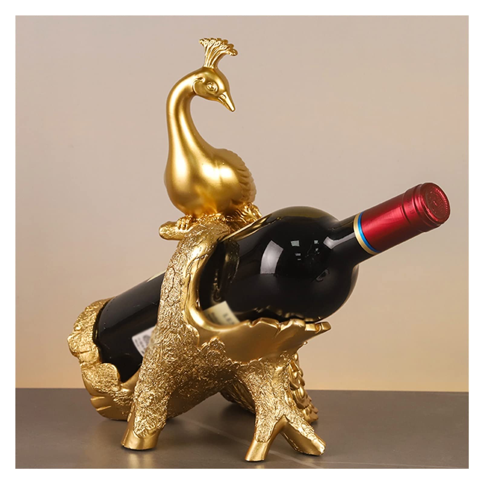 Elegant Gold Peacock Wine Bottle Holder - Decorative Countertop Wine Rack Stand for Single Bottle Display | Perfect for Home Bar, Kitchen Counter, or Dining Table Centerpiece | Durable & Stylish Kitchen Decor