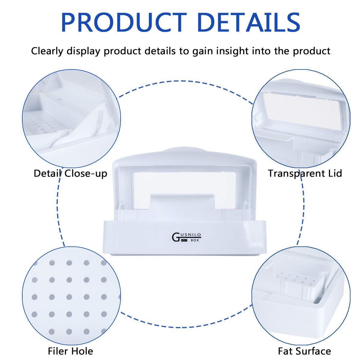 Gusnilo UV Sanitizing Tray for Nail Tools - Disinfectant Sterilizer Box with Clear Lid for Salon, Spa & Home Use - Plastic Sanitation Container for Nail Clippers, Scissors & Beauty Tools (White) - Perfect for Salon Hygiene & Personal Care Organization