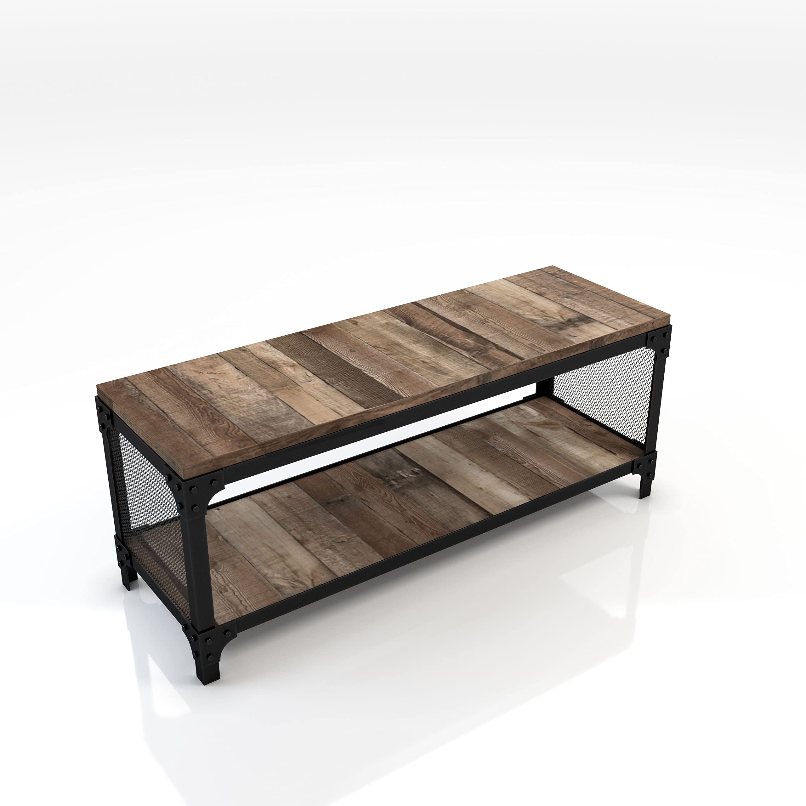PayLessHere Entryway Storage Bench with Metal Frame & Wood Seat - Shoe Bench, TV Stand for Hallway & Living Room, Brown - Perfect for Small Space Organization & Entryway Decor