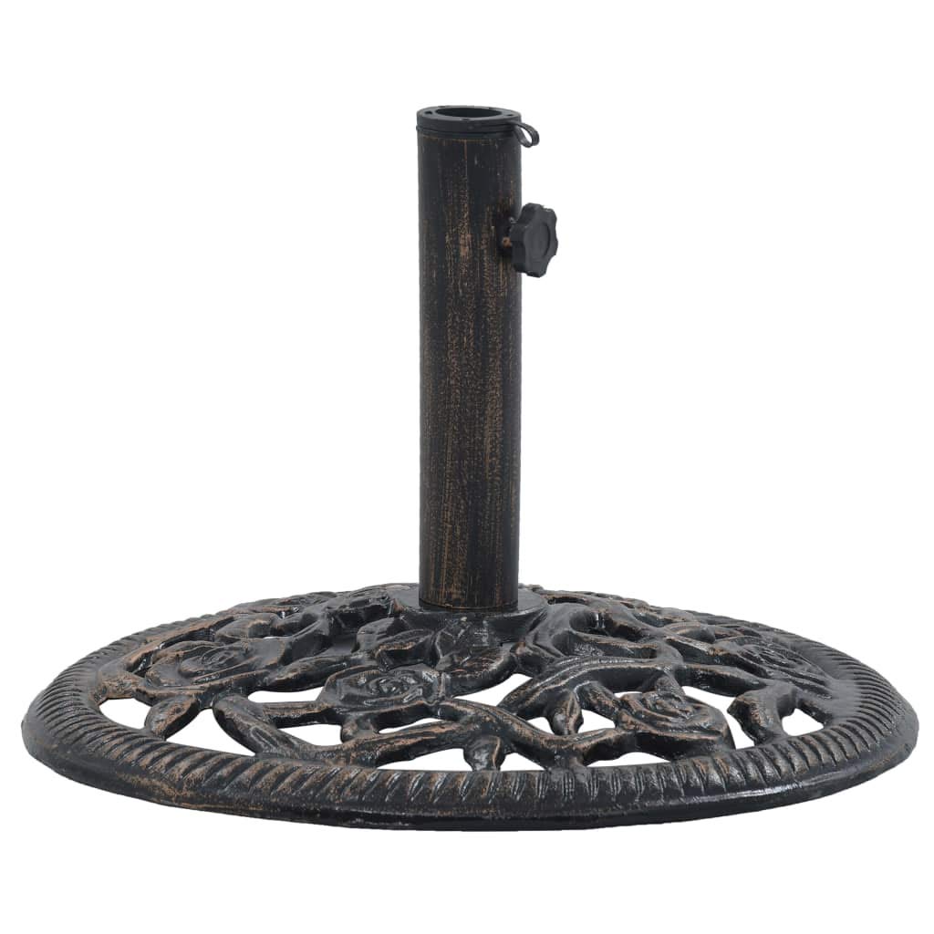 FAMIROSA Heavy Duty Cast Iron Bronze Garden Parasol Base - 26.5 lbs Umbrella Stand with Floral Design for Outdoor Patio, Deck & Garden Decor (18.9