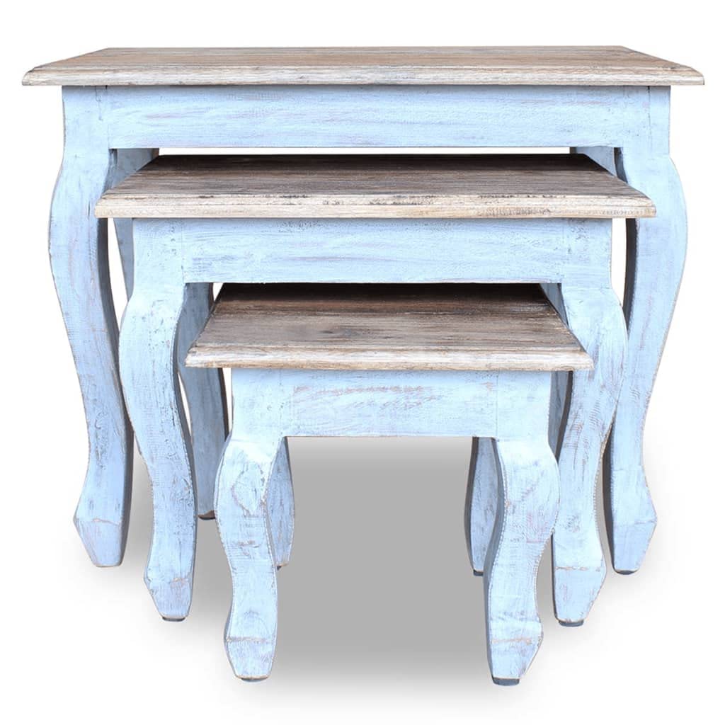 3-Piece Nesting Table Set - Solid Reclaimed Wood Side Tables for Living Room, Bedroom & Office - Space-Saving Modern Home Furniture for Small Spaces