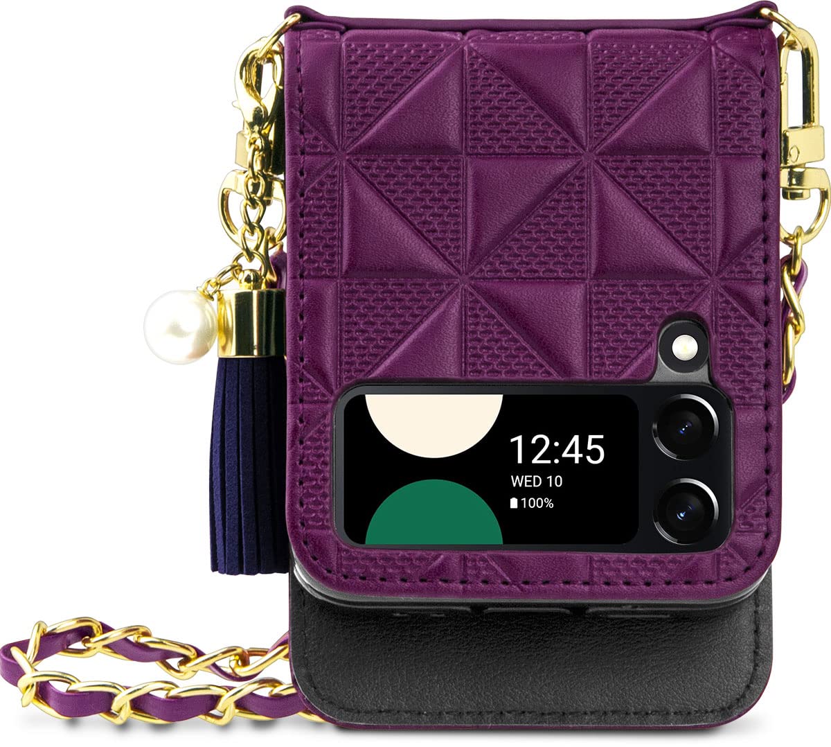 Premium Genuine Leather Case for Samsung Galaxy Z Flip 4/5G (2022) - Hinge Protection Wallet Phone Cover with Strap & Card Holder (Purple) - Stylish Protective Case for Women's Everyday Use, Travel & Business