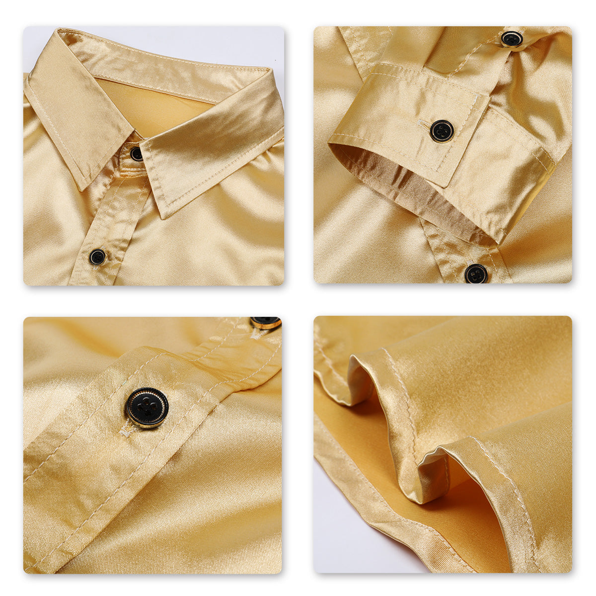 Stylish Gold Shiny Long Sleeve Lapel Dress Shirt for Men - Perfect for Business Casual, Parties & Date Nights