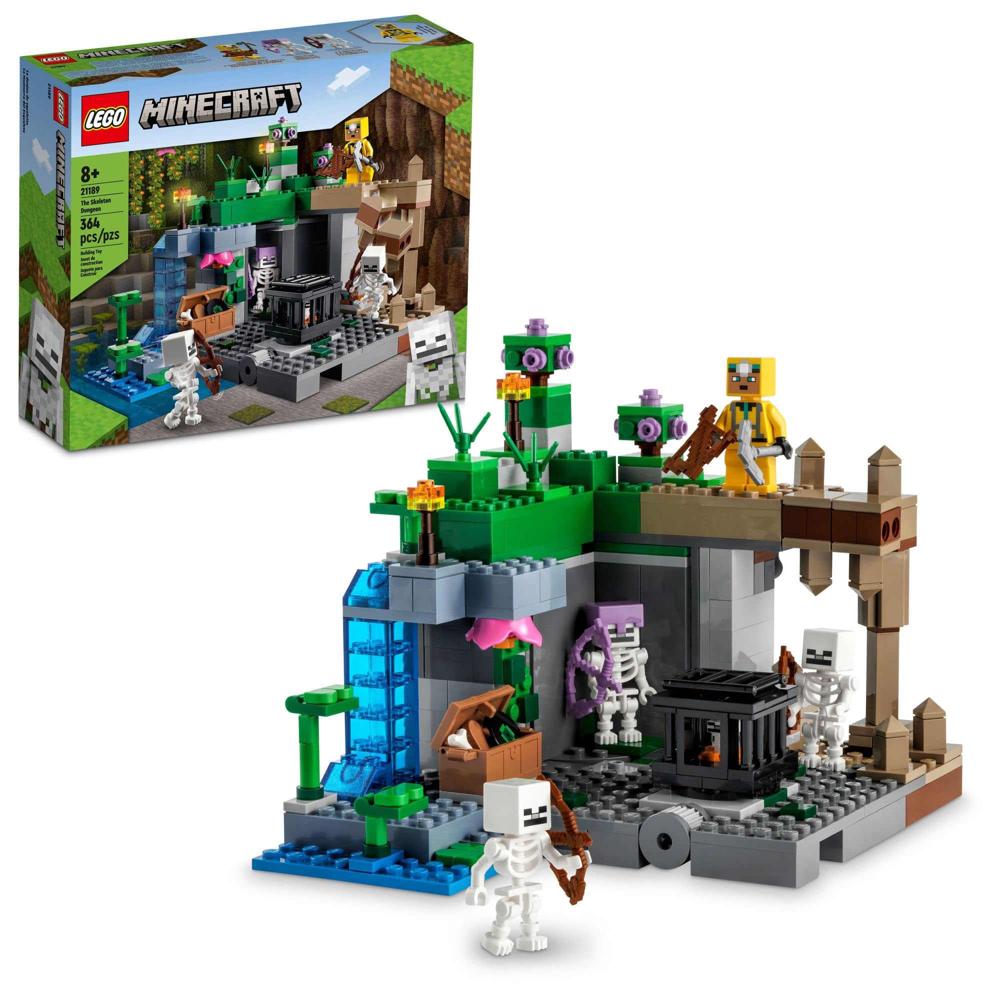 LEGO Minecraft The Skeleton Dungeon Building Set 21189 - Creative Construction Toy for Kids Ages 8+ | Build 3 Minecraft Biomes | Perfect Gift for Boys & Girls | STEM Learning & Adventure Play