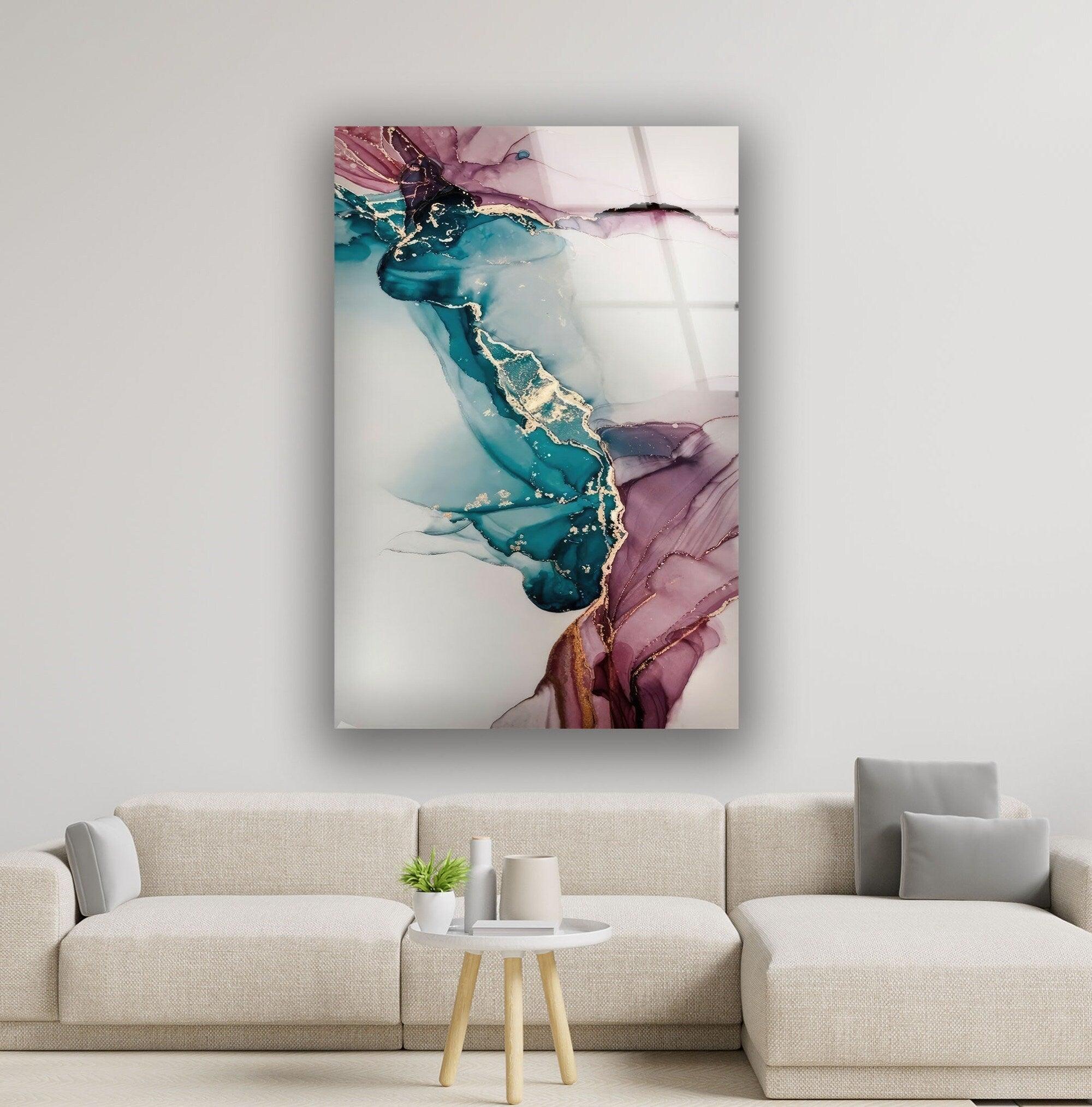 Abstract Pictorial Art Glass Wall Decor - Modern Handmade Glass Art for Living Room, Bedroom & Office - Unique Home & Interior Design Decorations