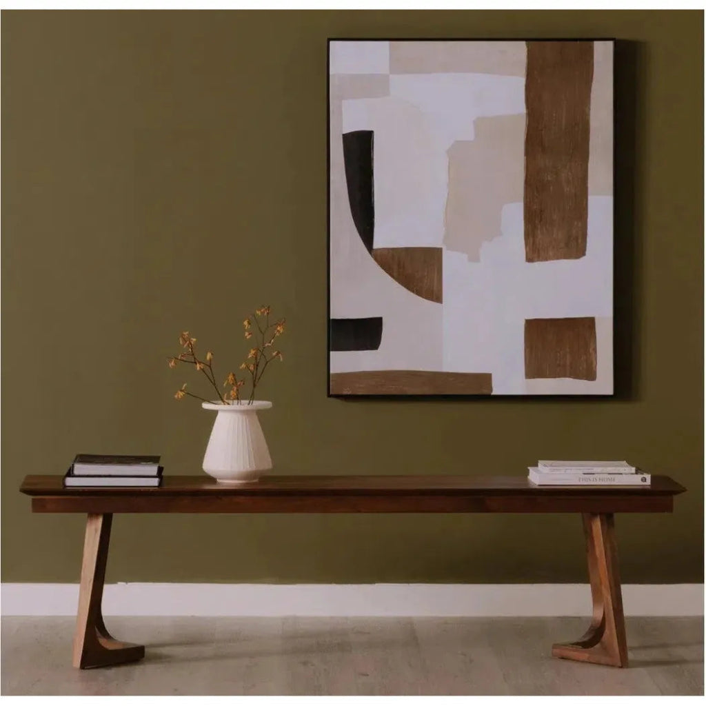 67 Inch Walnut Brown Mid Century Modern Bench - Stylish and Durable Wooden Bench for Living Room, Bedroom, or Entryway