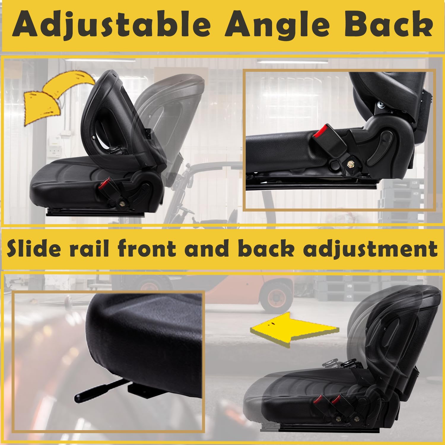 Universal Forklift Seat with Switch & Retractable Safety Belt - Compatible with Toyota Forklift, Tractor, Skid Loader, Excavator, Dozer, Backhoe, Telehandler, UTV, ATV - Heavy Duty Replacement Seat for Construction & Industrial Equipment
