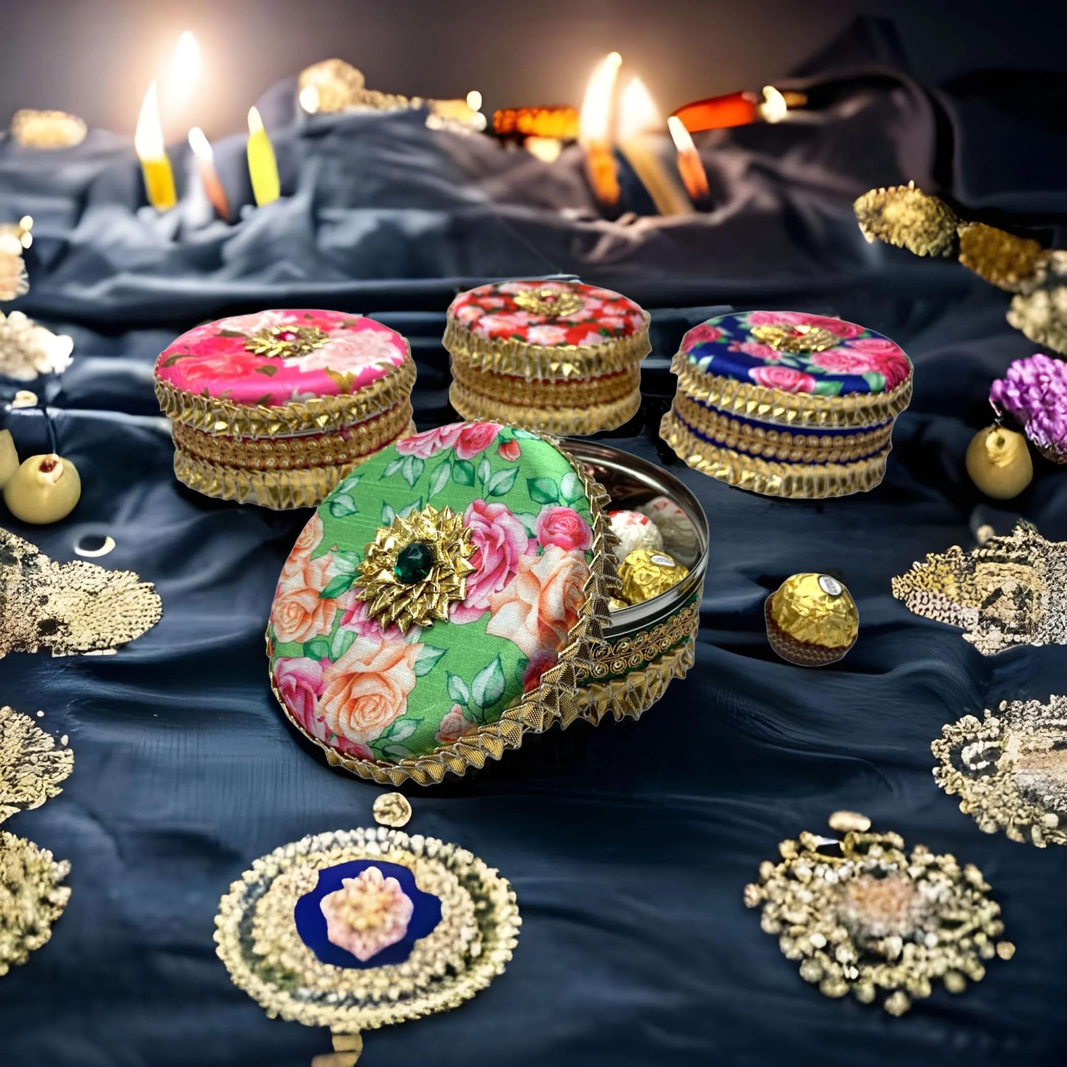 LoveNspire Decorative Steel Ladoo Box - Elegant Indian Sweet Box for Wedding, Housewarming & Festivals | Perfect Pooja Favor, Shagun Gift & Return Gift for Friends, Family & Guests | Ideal for Diwali, Karva Chauth & Bridal Showers