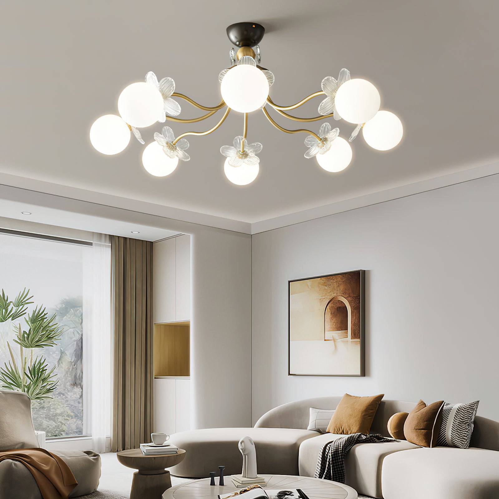 Elegant Blossom Flower Glass Chandelier - Crystal Ceiling Light Fixture for Dining Room, Bedroom & Living Room Decor