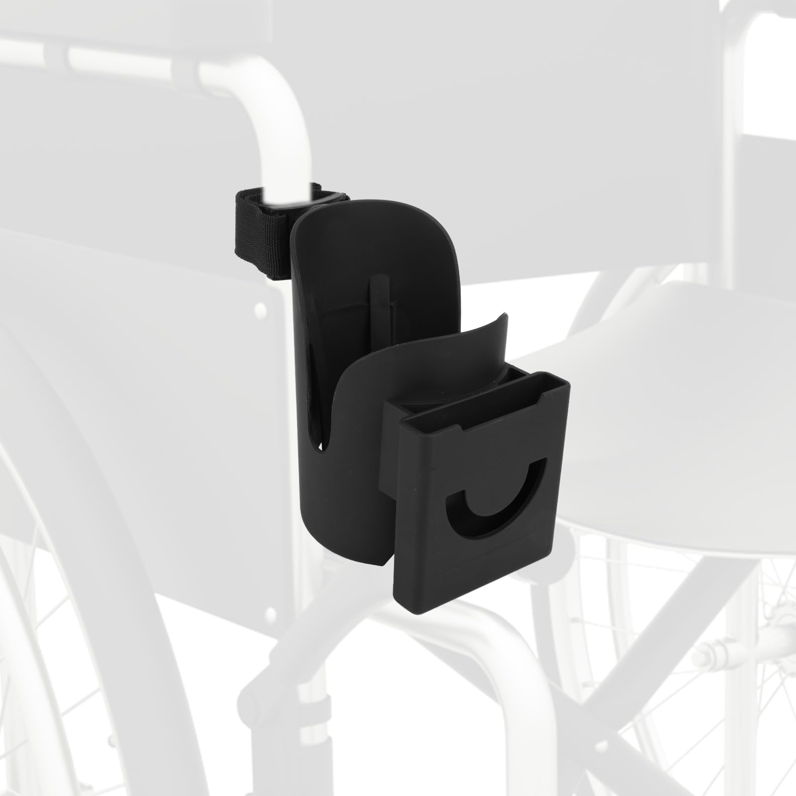 Drive Medical Nitro Wheelchair Cup Holder - 2-in-1 Adjustable Strap-On Drink & Phone Holder for Wheelchairs, Walkers & Rollators - Durable Black Accessory for Seniors & Mobility Devices (Perfect for Outdoor Activities & Daily Use)