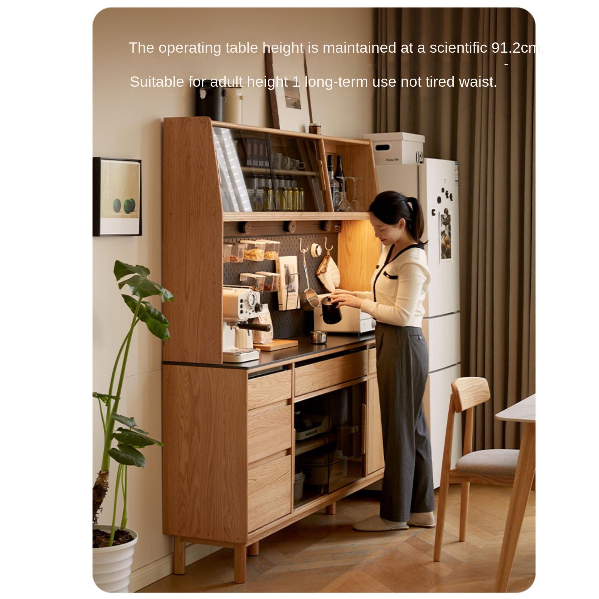 Solid Oak Wood Modern Rock Board Sideboard - Stylish and Durable Storage Cabinet for Living Room, Dining Room, or Entryway