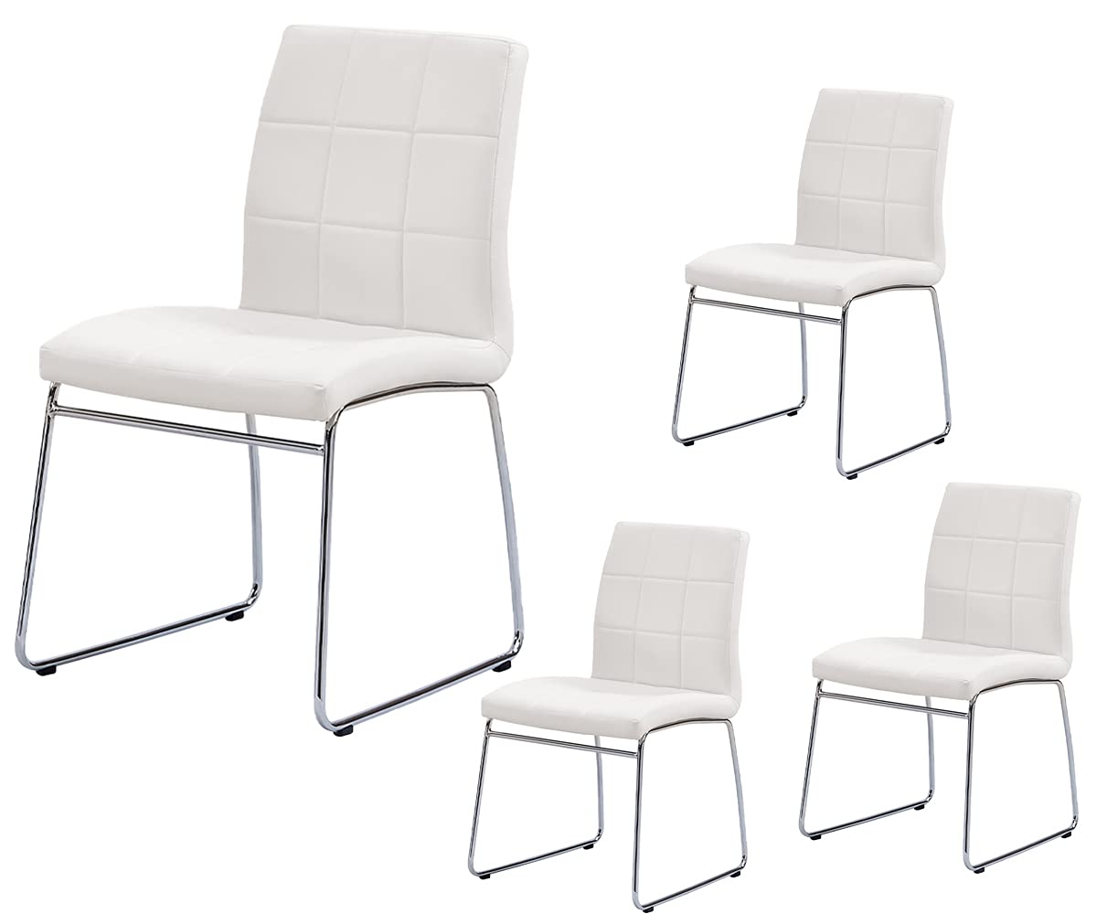 Modern PU Leather Dining Chairs Set of 4 - Chrome Metal Legs, Comfortable Kitchen & Dining Room Chairs for Home, Restaurant, Cafe - Perfect for Family Gatherings & Dinner Parties (White)