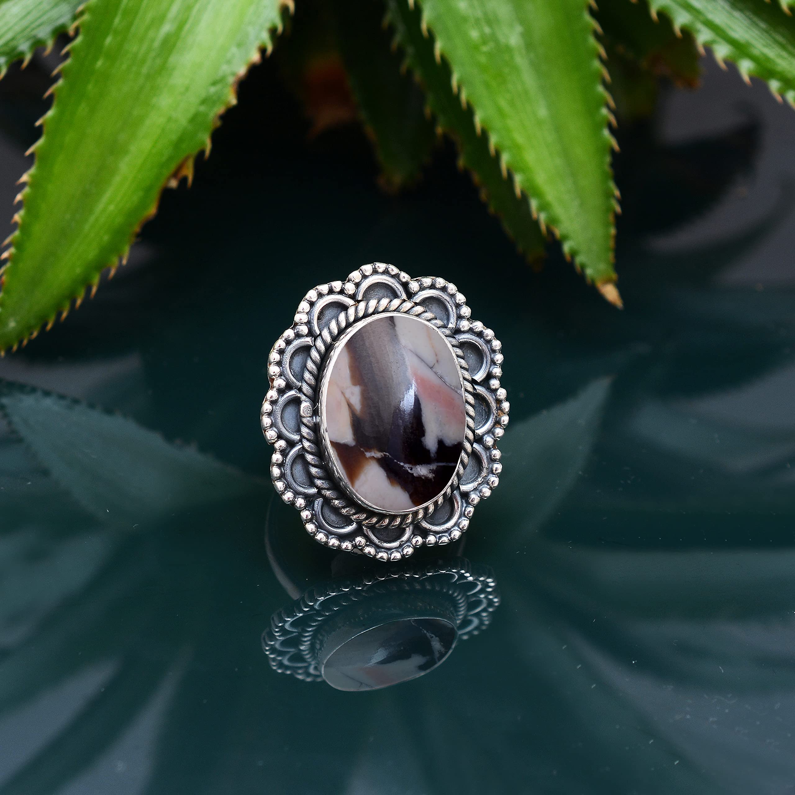 Veracity Jewelry Peanut Wood Jasper Ring for Women - 925 Sterling Silver Healing Meditation Ring - Handmade Coffee Color Jasper Gemstone Jewelry - VSR-265 | Spiritual Healing, Yoga Accessory, Boho Chic Fashion Statement