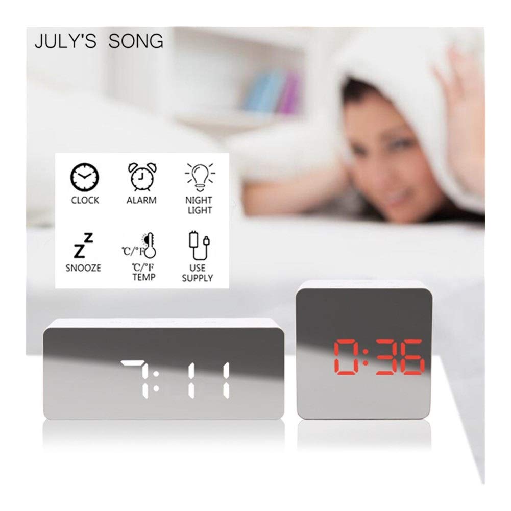 **Square Green LED Alarm Clock with Night Light, Thermometer & Digital Mirror - Multi-Function Bedside Desk Clock for Bedroom, Office & Travel - Perfect for Nighttime Reading & Temperature Monitoring**