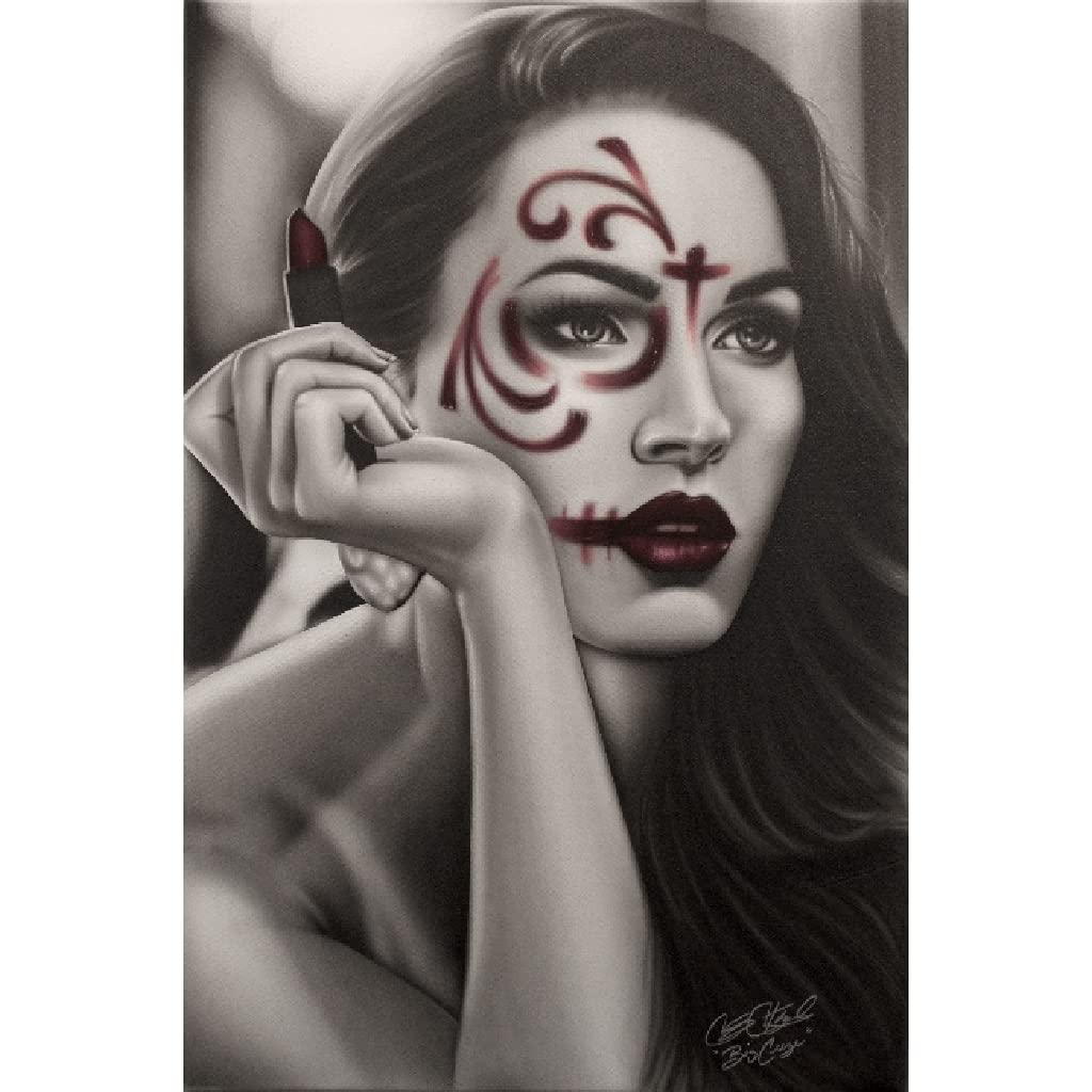 Dead Lipstick by Big Ceeze - Sexy Mexican Pin-up Girl Face Tattoo Canvas Art Print - Gothic Home Decor & Tattoo Shop Wall Art