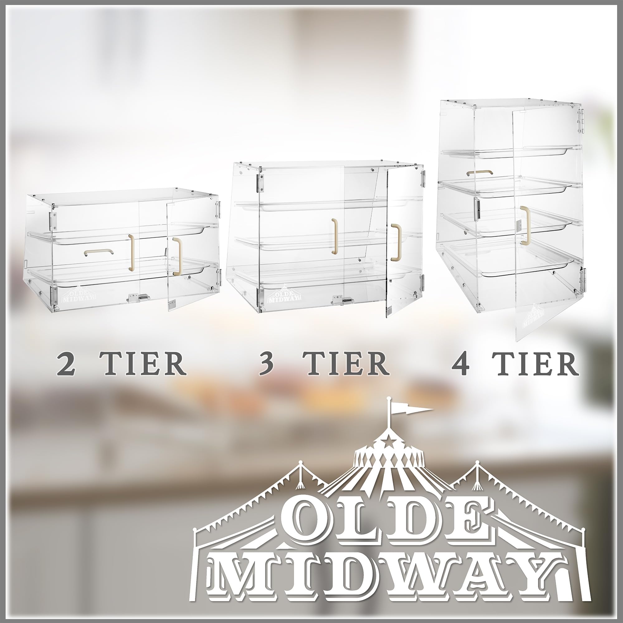 Olde Midway 3-Tier Acrylic Bakery Display Case with Removable Trays - Commercial Countertop Pastry Showcase for Donuts, Cakes & Desserts - Perfect for Bakeries, Cafes & Retail Stores