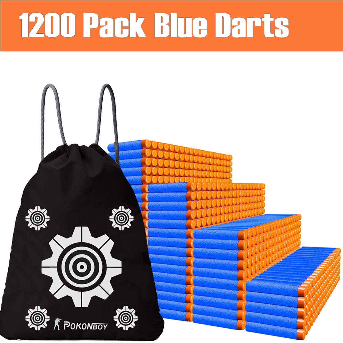 POKONBOY 1200 Pack Foam Dart Refills - Compatible with Nerf N-Strike Elite Series Blasters, Soft Bullet Darts for Kids Toy Guns (Includes Storage Bag) - Perfect for Nerf Battles, Target Practice & Outdoor Play