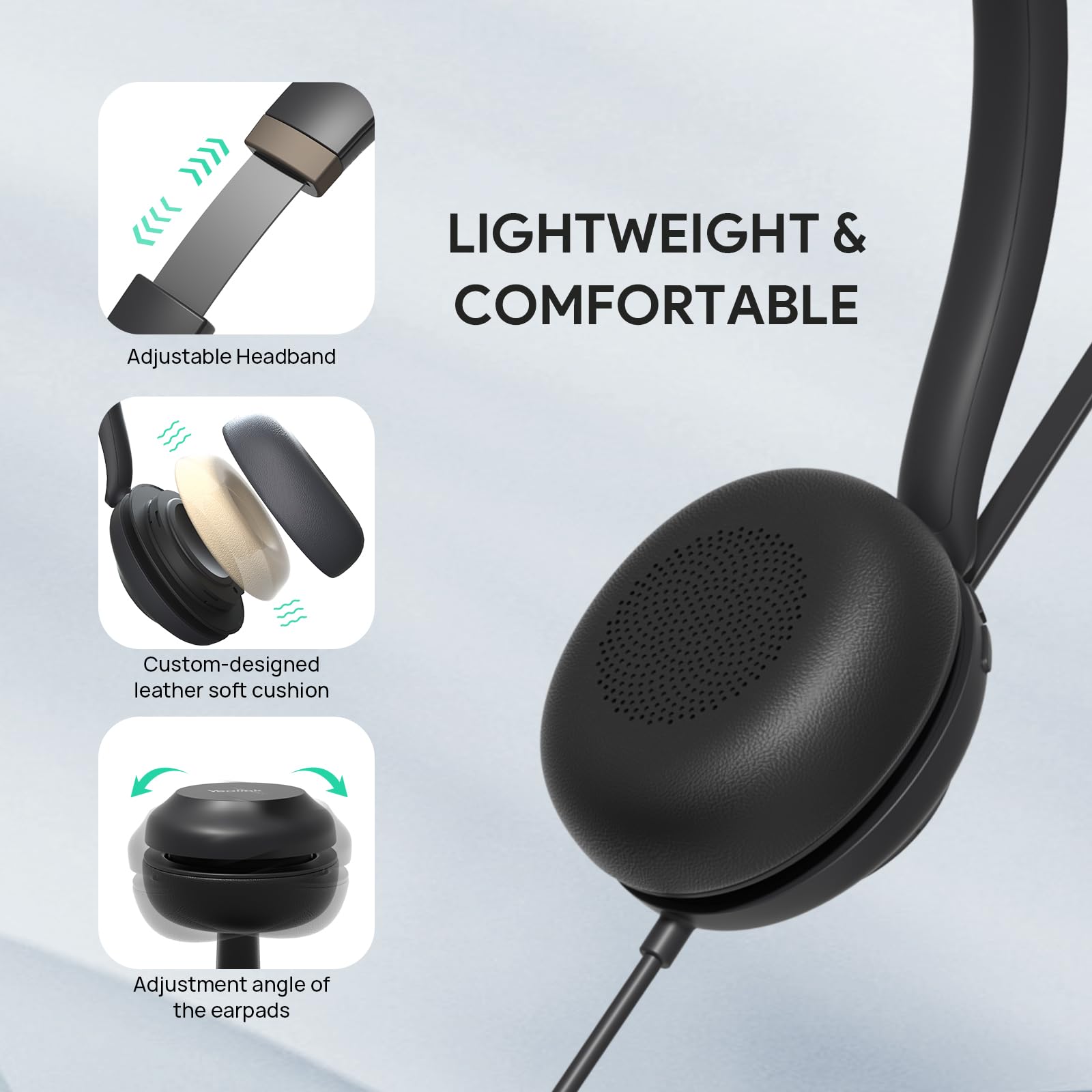 Yealink UH37 USB Headset with Noise Cancelling Microphone - Wired Computer Headset for PC/Laptop/Softphone - Compatible with Zoom/Teams/Skype (Includes USB-A & USB-C Cables) - Perfect for Home Office, Call Centers & Remote Work