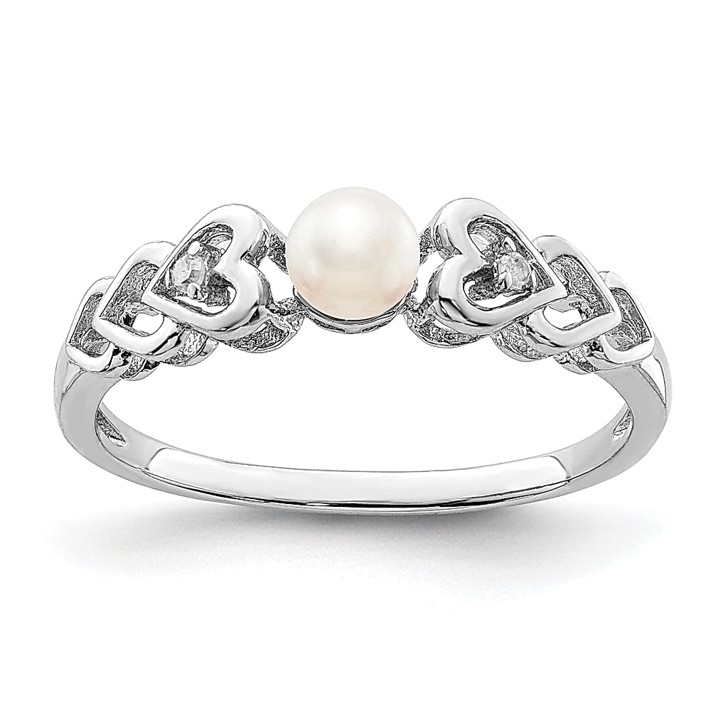 925 Sterling Silver Freshwater Cultured Pearl & Diamond Ring - June Birthstone Jewelry for Women | Elegant Gift for Her, Anniversary, Wedding, Valentine's Day