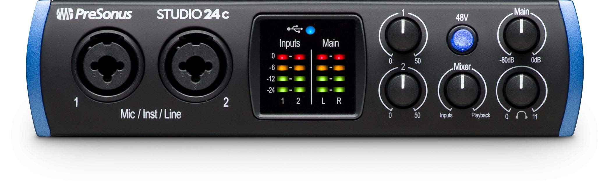 Presonus STUDIO 24C 2x2 USB-C Audio Interface with MIDI - Professional Recording Studio Equipment for Mic & Headphones | Perfect for Home Studios, Podcasting & Music Production
