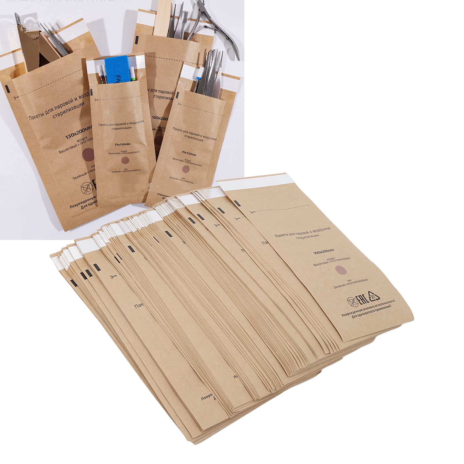 100PCS Disposable Self-Sealing Sterilization Bags for Nail Tools & Dental Instruments (100x200mm) - Perfect for Nail Salons, Dental Clinics & Home Beauty Care