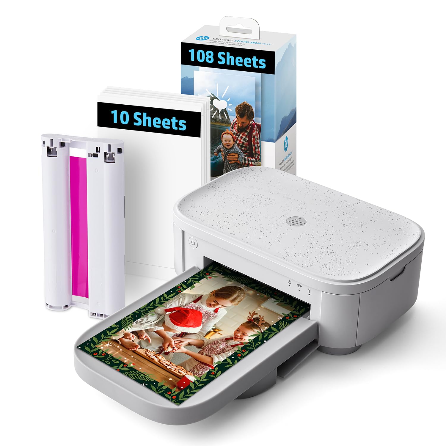HP Sprocket Studio Plus 4x6 Instant Photo Printer with 118 Sheets & Cartridge Bundle - Wireless Wi-Fi Dye Sublimation Printer for Vibrant Color Prints - Perfect for Home Decor, Scrapbooking & Gift Giving