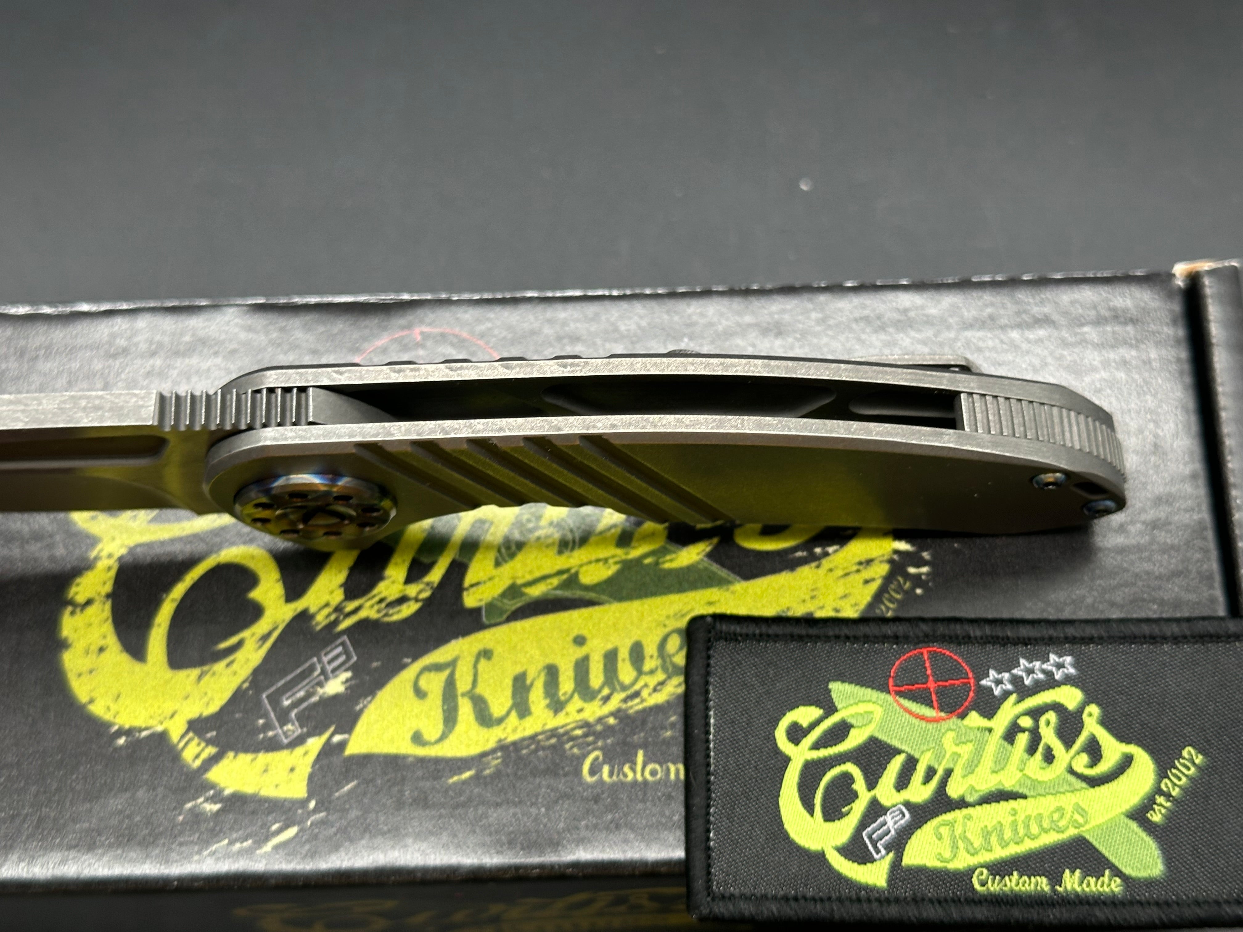 Curtiss F3 Medium Wharny Flipper Knife - MagnaCut Blade, Titanium Handle with Polished Bronzed Hardware - Perfect for EDC, Outdoor Adventures & Tactical Use