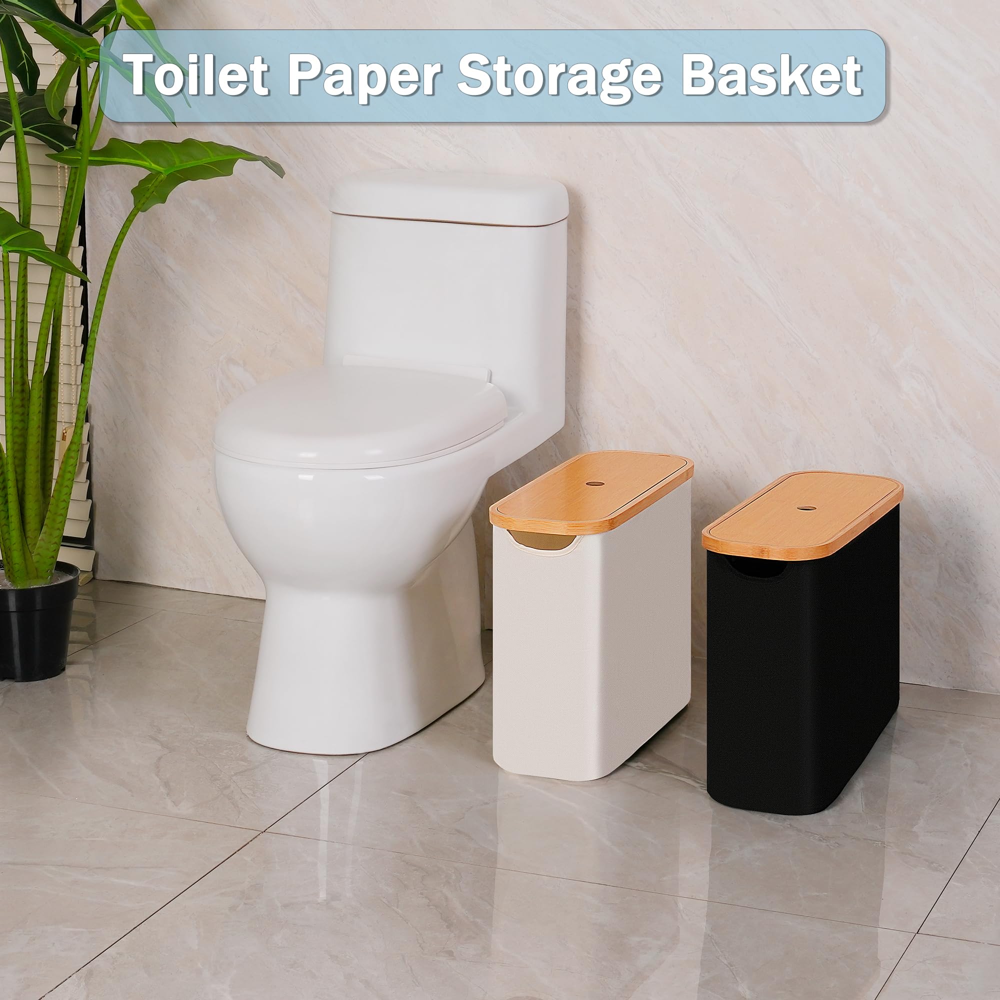 Toilet Paper Storage Basket with Lid - Bathroom Organizer Holds Up to 9 Mega Rolls, Free Standing Black Toilet Paper Holder | Perfect for Bathroom, RV, and Small Space Organization
