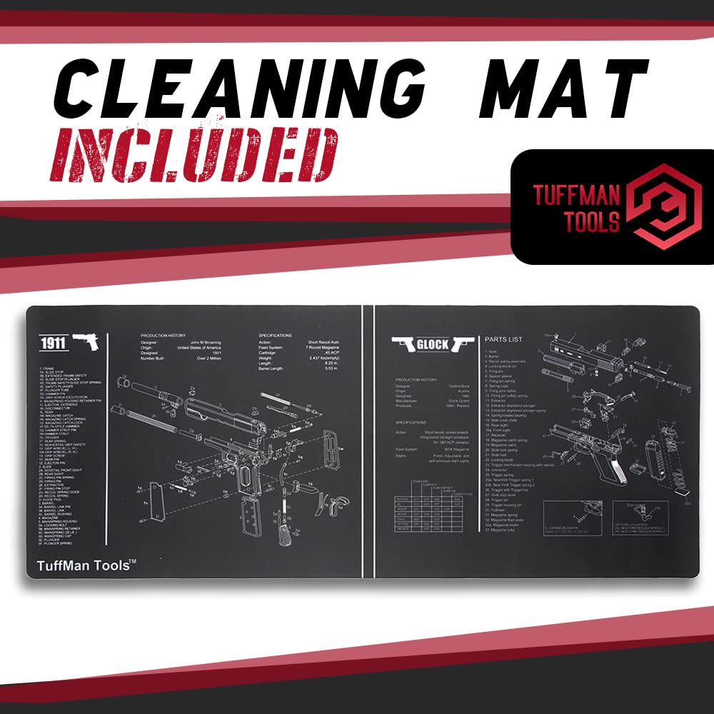 TUFFMAN TOOLS - Universal Gun Cleaning Kit with Gun Mat & Travel Case for All Calibers of Rifle & Pistol | Perfect for Home Maintenance & Outdoor Shooting