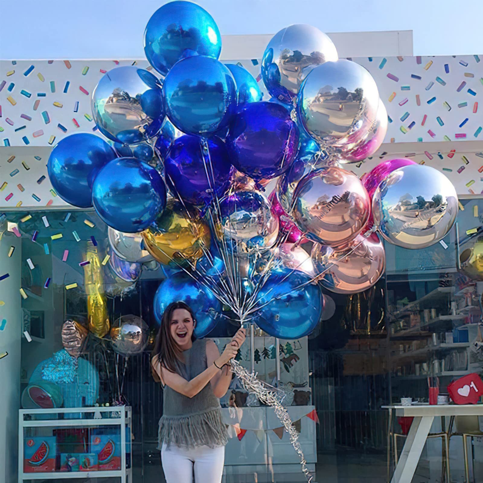 PartyWoo Dark Blue Balloons - 6 Pack 22 Inch Giant 4D Foil Balloons with Ribbon, Large Mylar Balloons for Birthday Party, Wedding & Event Decorations | Perfect for Baby Showers, Graduations & Anniversary Celebrations