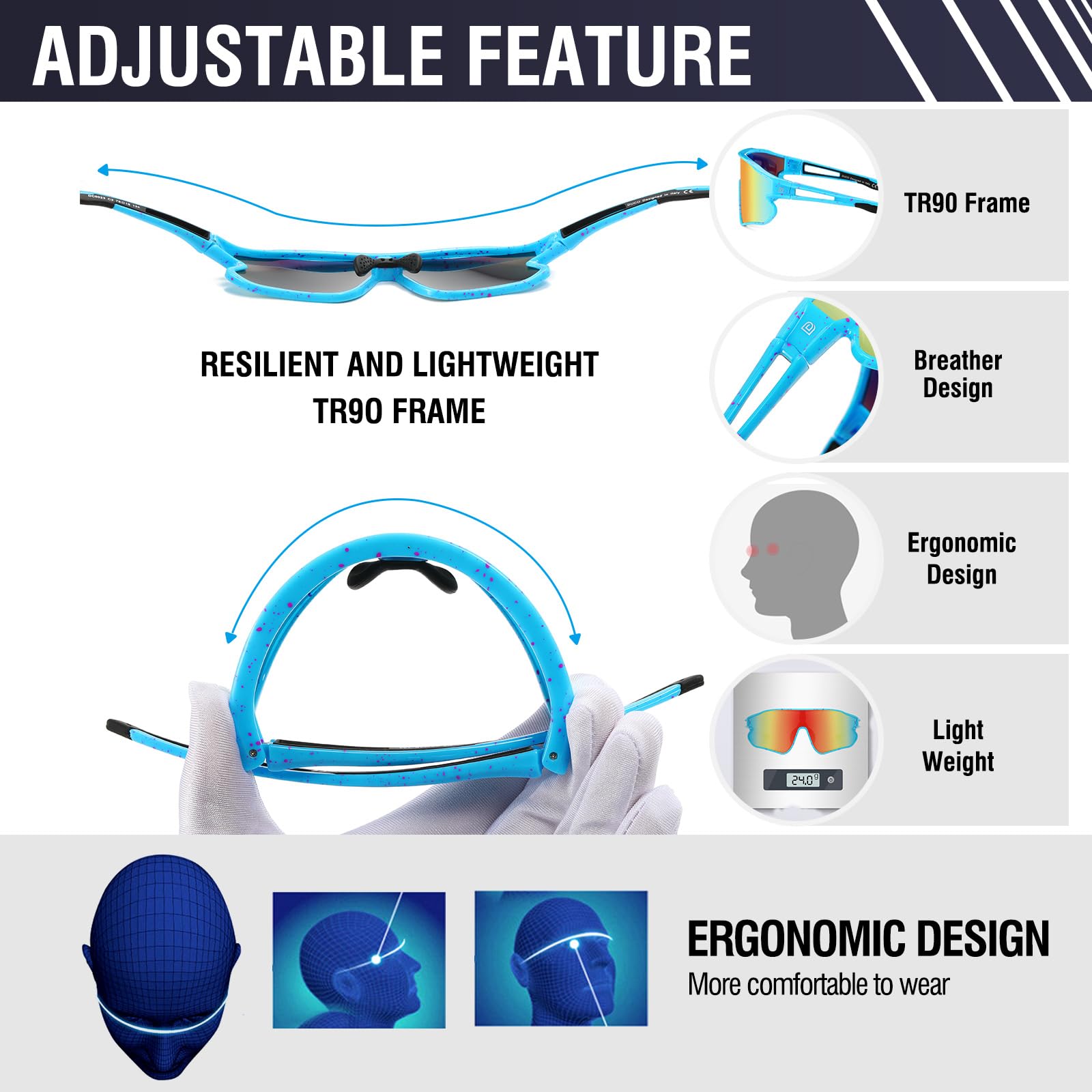 DUCO Sports Polarized Sunglasses for Men & Women - UV400 Protection Running Cycling Fishing Baseball Glasses - Lightweight Comfortable for Outdoor Sports & Driving (Model DC0023)