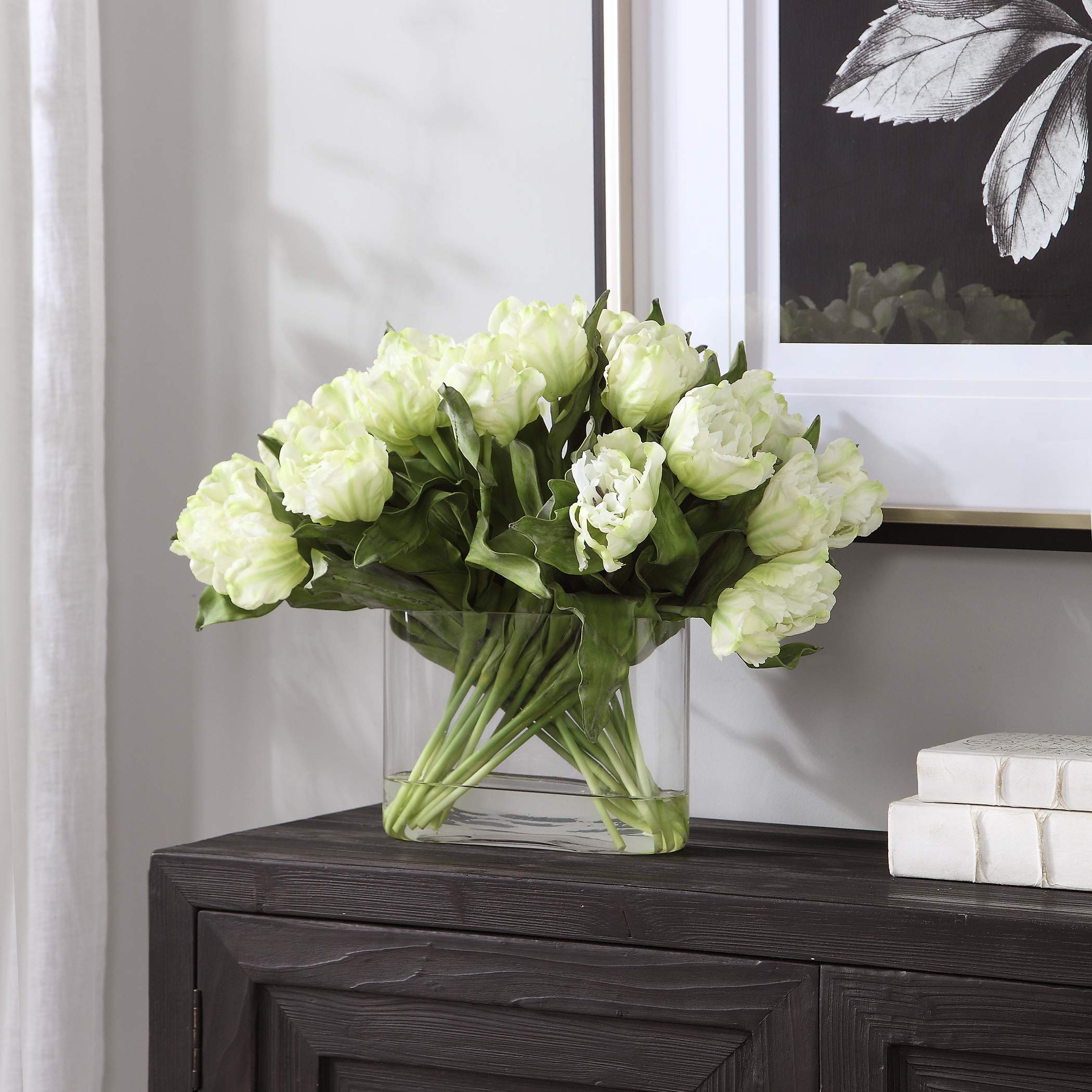 Elegant White Double Tulip Bouquet Vase - Oval Floral Centerpiece for Spring Weddings, Home Decor & Table Arrangements