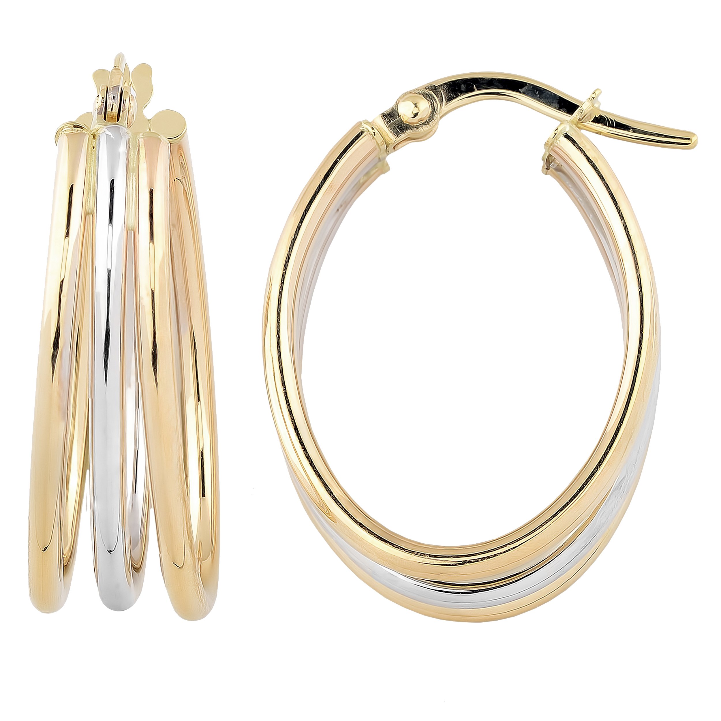 14K Two-Tone Gold High Polish Triple Oval Hoop Earrings for Women - Elegant Everyday & Party Jewelry Gift