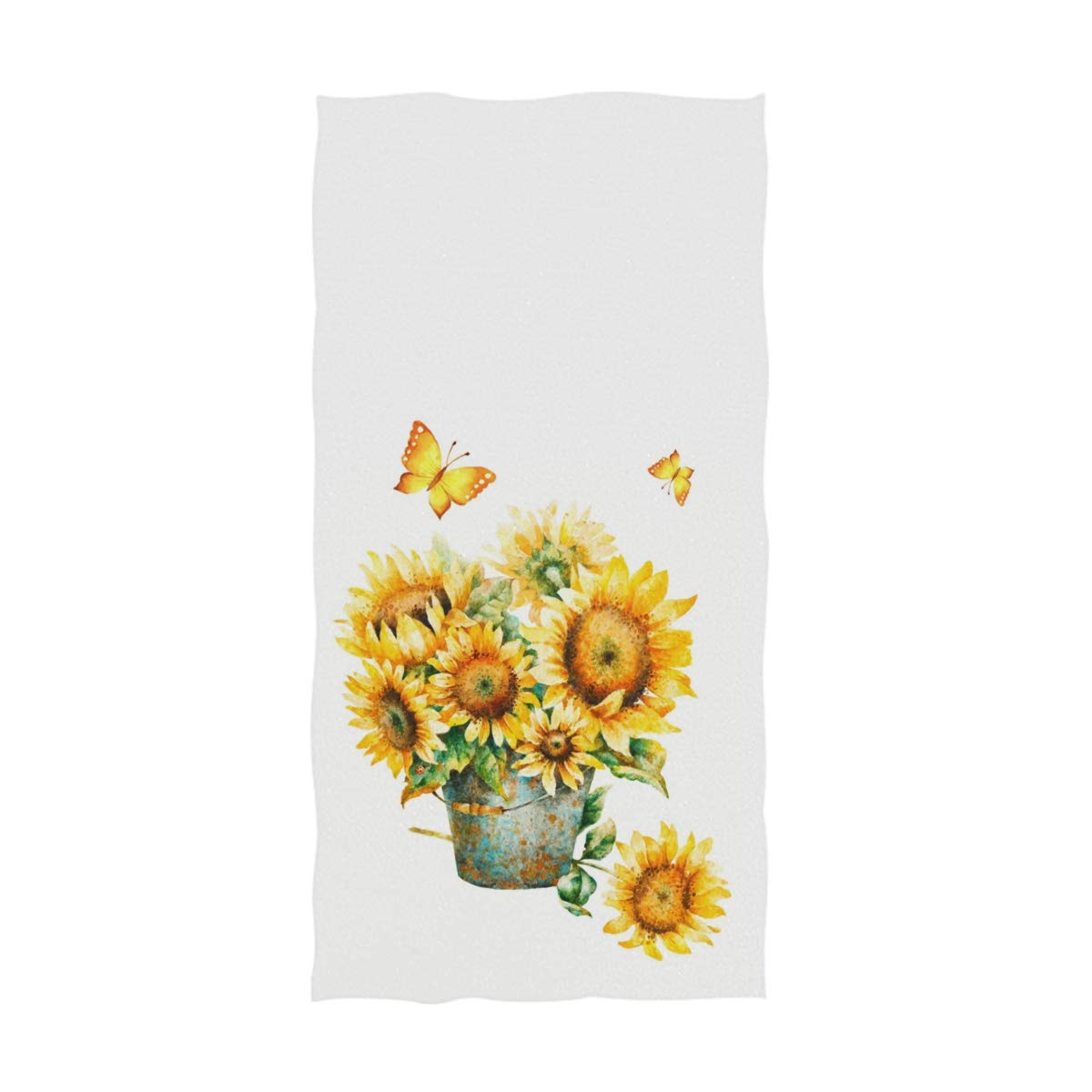 Vintage Sunflower Butterfly Print Hand Towels - Soft Bath Towels for Bathroom, Hotel, Gym & Spa - 16x30 Inches White Cotton Towel - Perfect for Home Decor, Guest Towels & Spa Essentials