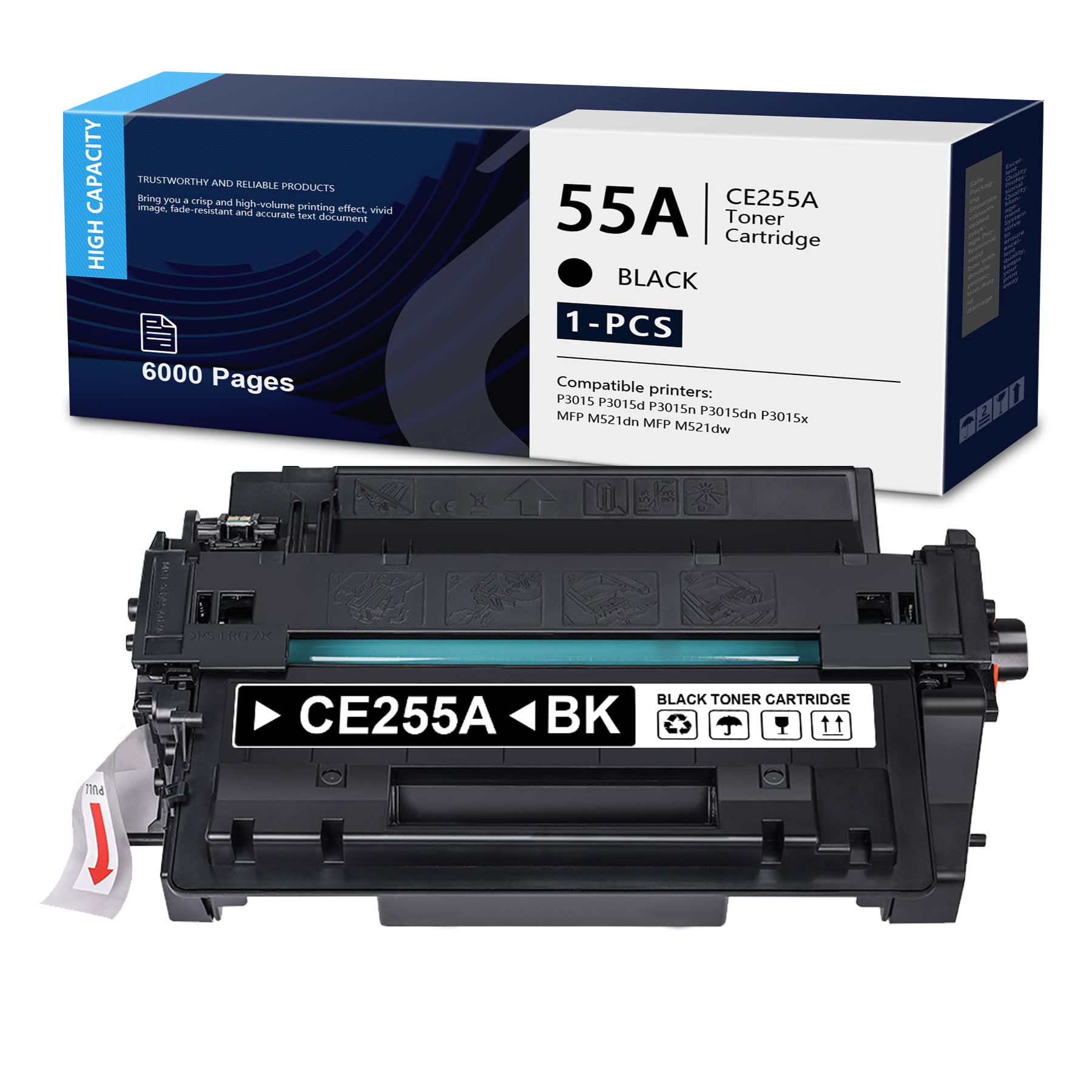 DOPHEN Compatible CE255A Black Toner Cartridge (1 Pack) - Replacement for HP P3015, P3015d, P3015n, P3015dn, P3015x, M521dn, M521dw, M525dn, M525f, M525c Printers - High-Yield Printing for Office & Home Use