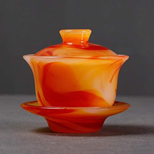 Premium 140ml Agate Jade Porcelain Chinese Tea Set - Kung Fu Ceramic Gaiwan Tea Bowl with Cups - Elegant Tea Ceremony Gift Set for Home, Office & Zen Meditation